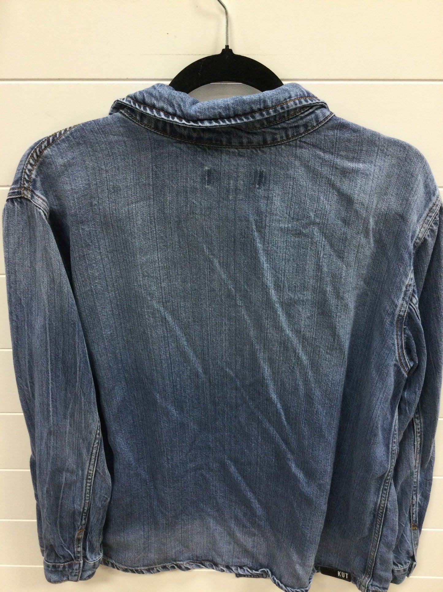 Blouse Ls By Kut In Blue Denim, Size:Xl