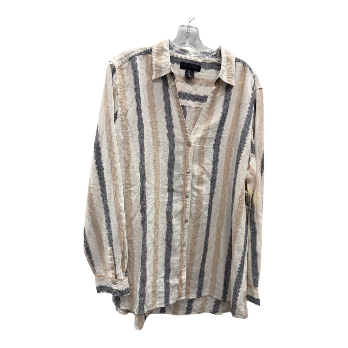 Blouse Ls By Tahari In Cream & Grey, Size:Xl