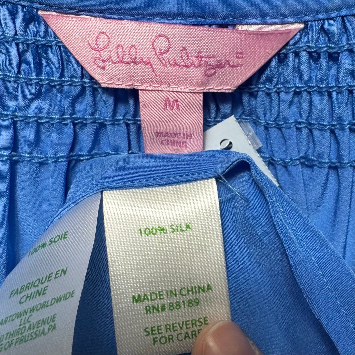 Silk Top Long Sleeve Designer By Lilly Pulitzer In Blue, Size: M