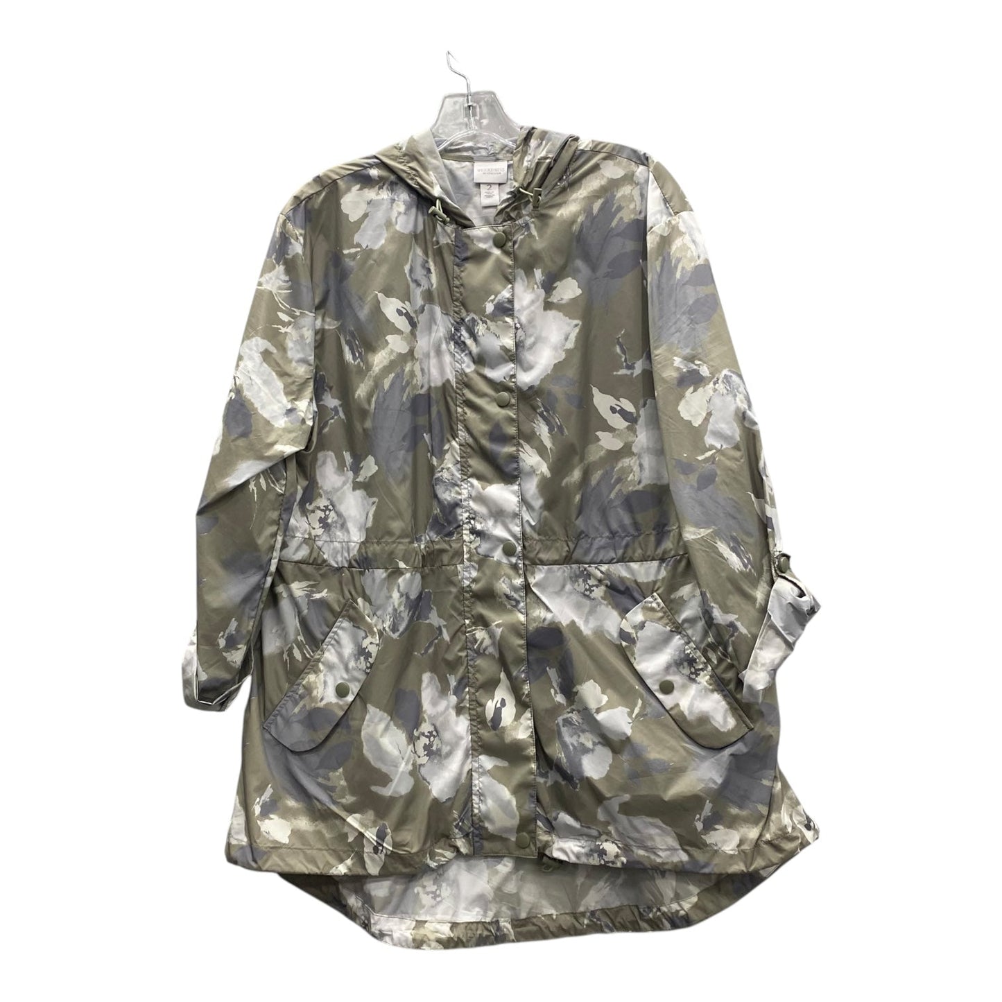 Jacket Windbreaker By Chicos In Green & Grey, Size:L