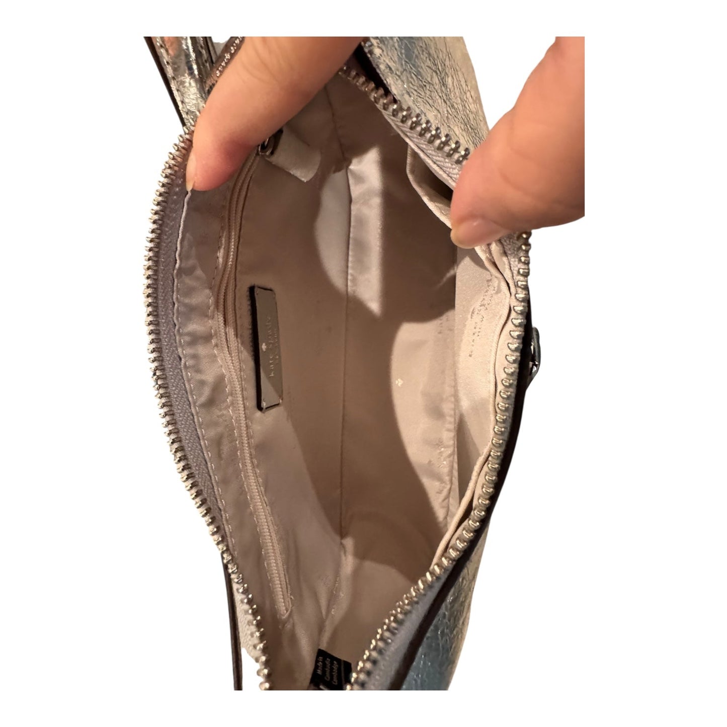 Handbag Designer By Kate Spade In Silver, Size:Medium