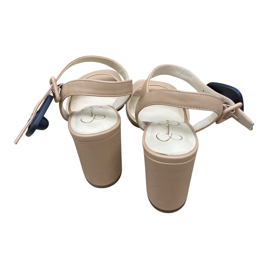 Sandals Heels Block By Jessica Simpson In Beige, Size:7.5