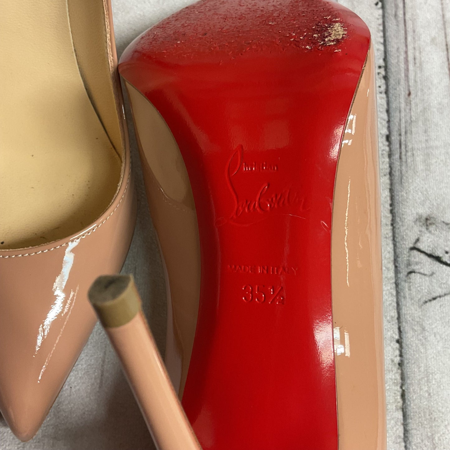 Shoes Luxury Designer By Christian Louboutin In Tan, Size:35.5