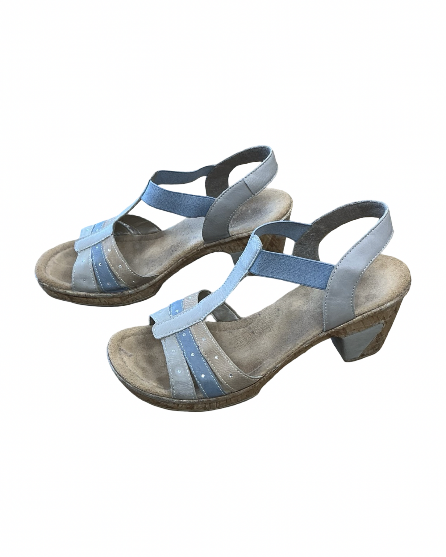 Sandals Heels Block By Riekers In Blue & Tan, Size:9.5