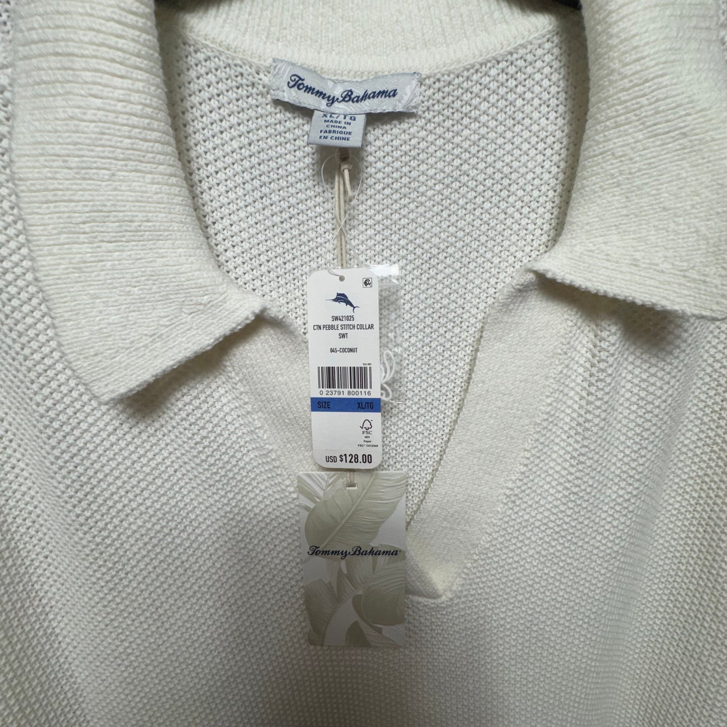 Cotton Pebble Stitch Collar Sweater Top Short Sleeve By Tommy Bahama In Coconut, Size: Xl
