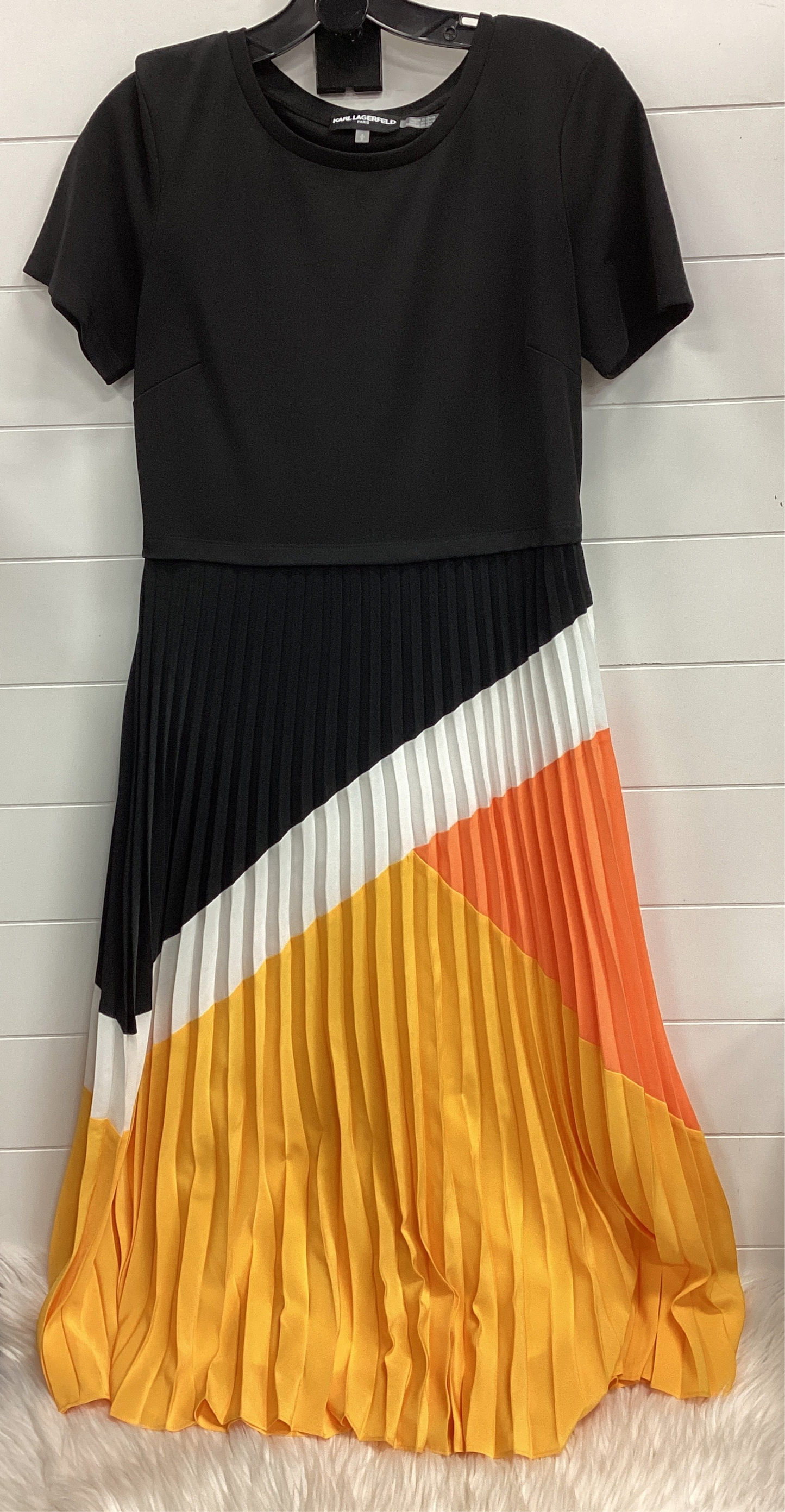 Dress Designer By Karl Lagerfeld In Black & Yellow, Size:S