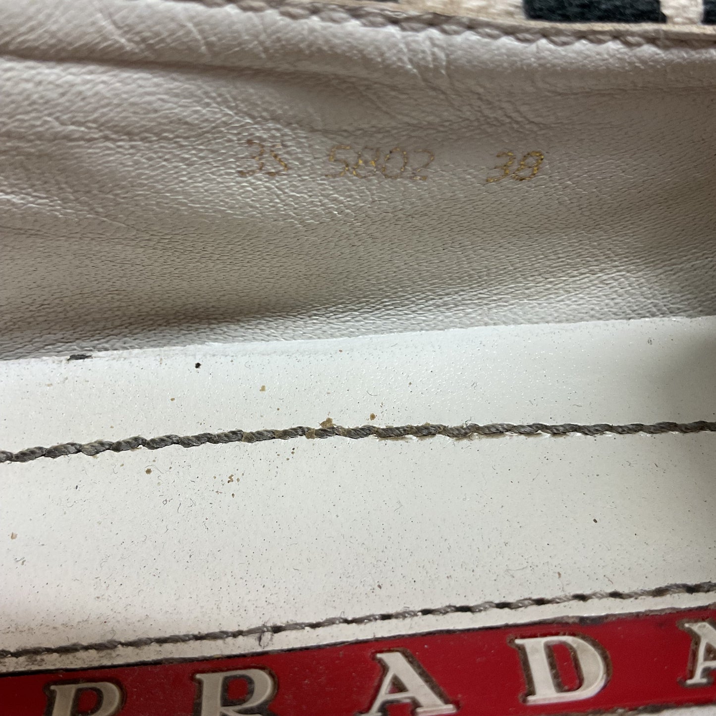 Shoes Luxury Designer By Prada In Blue & White, Size: 38