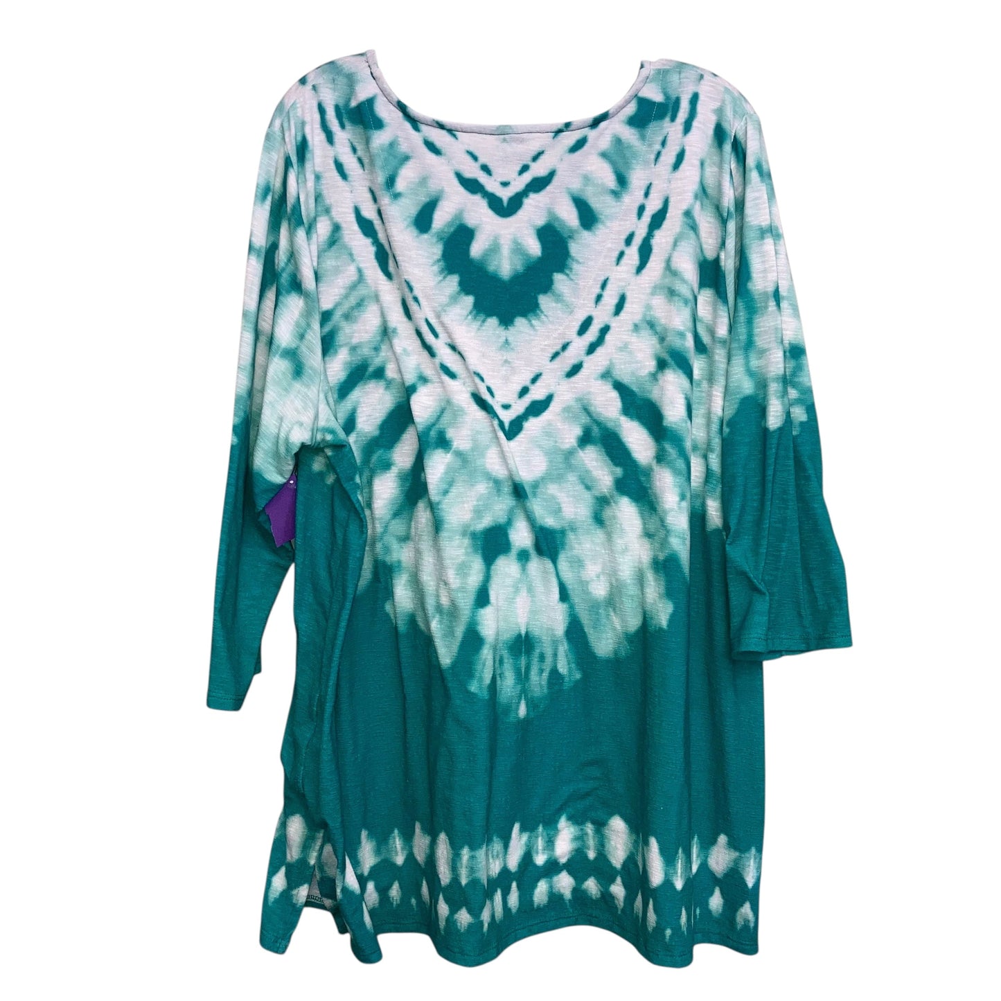 Top 3/4 Sleeve By Chicos In Green & White, Size:1X