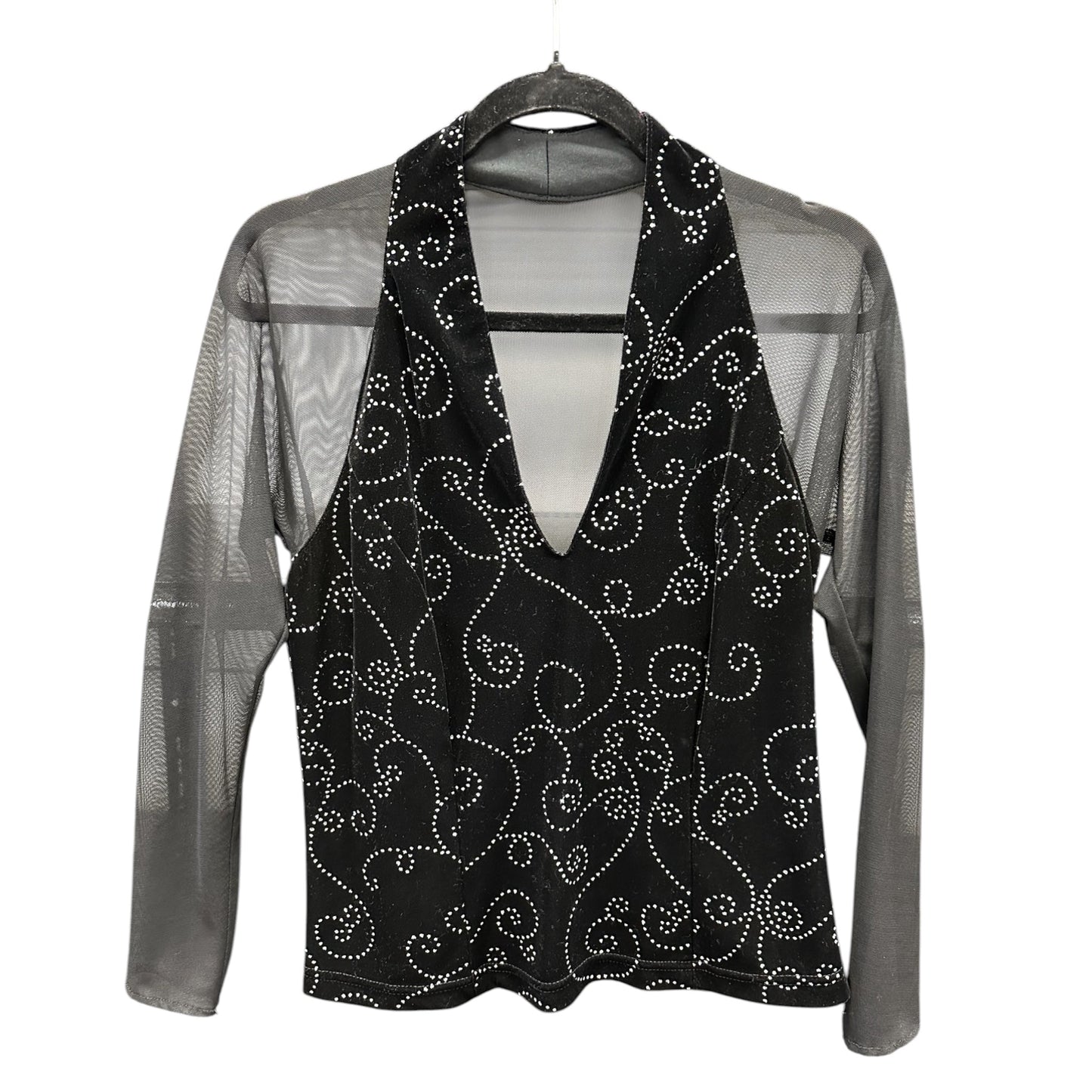 Top 3/4 Sleeve By Jr Nites In Black & Silver, Size:L