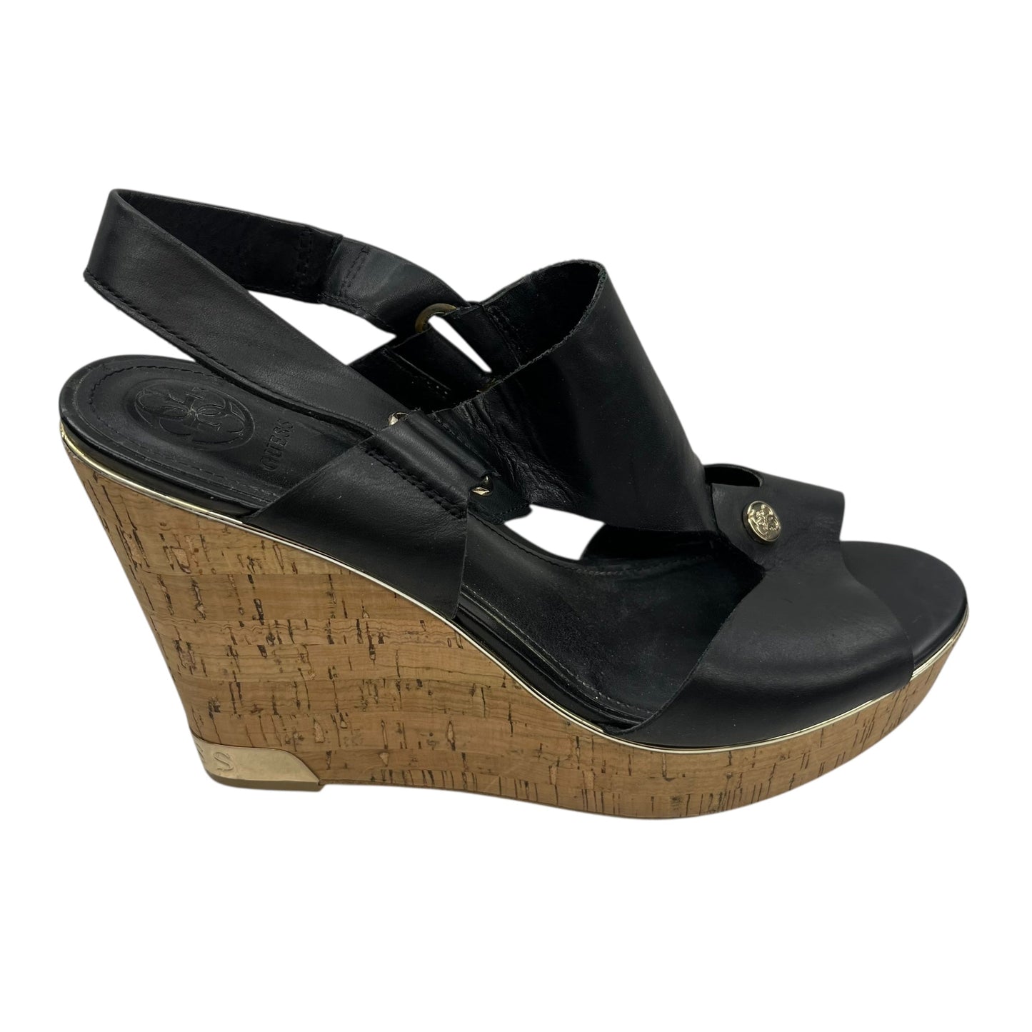 Sandals Heels Block By Guess In Black, Size:9