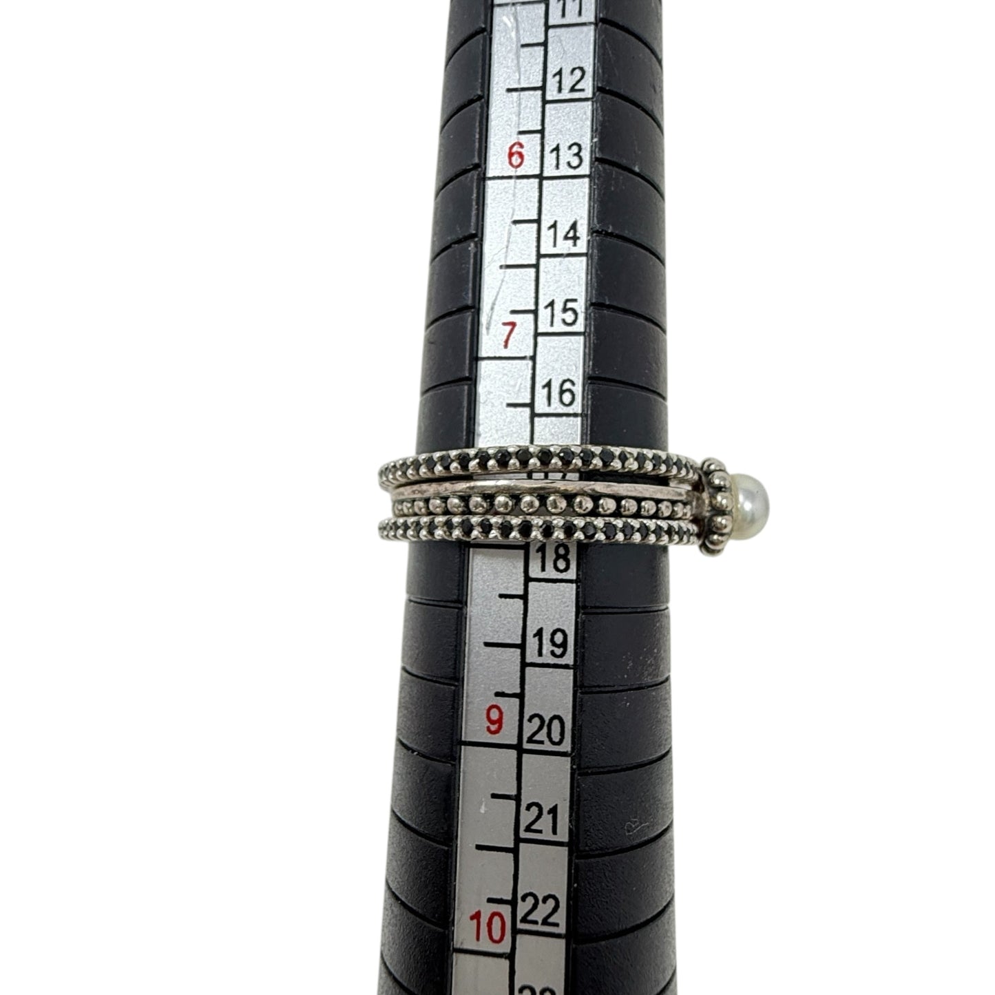 Sterling Silver Belle Fleur Pearl Stack Ring & Black Spinel Eternity Bands Set By Silpada, Size: 03 Piece Set