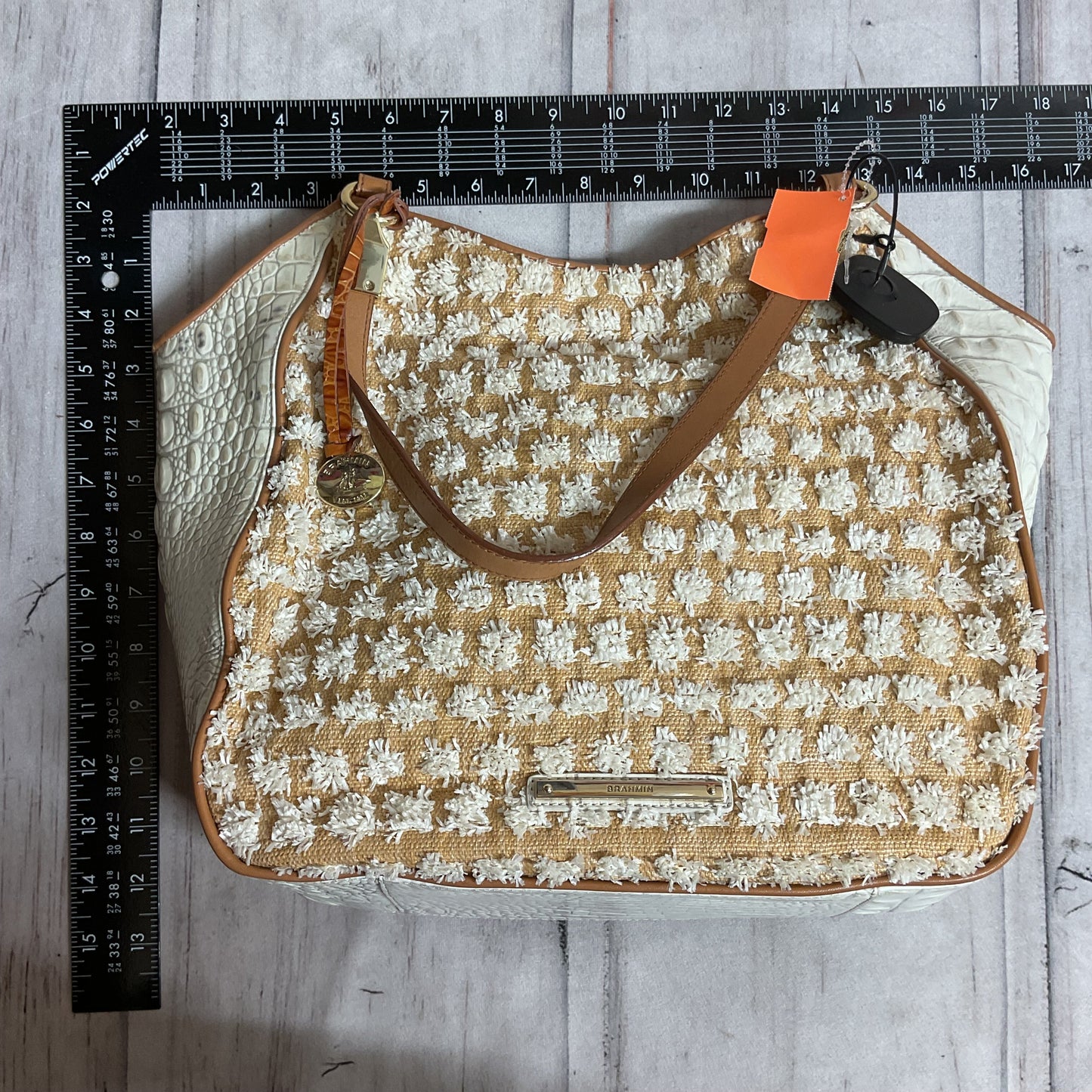 Handbag Designer By Brahmin In Brown & Cream, Size:Medium