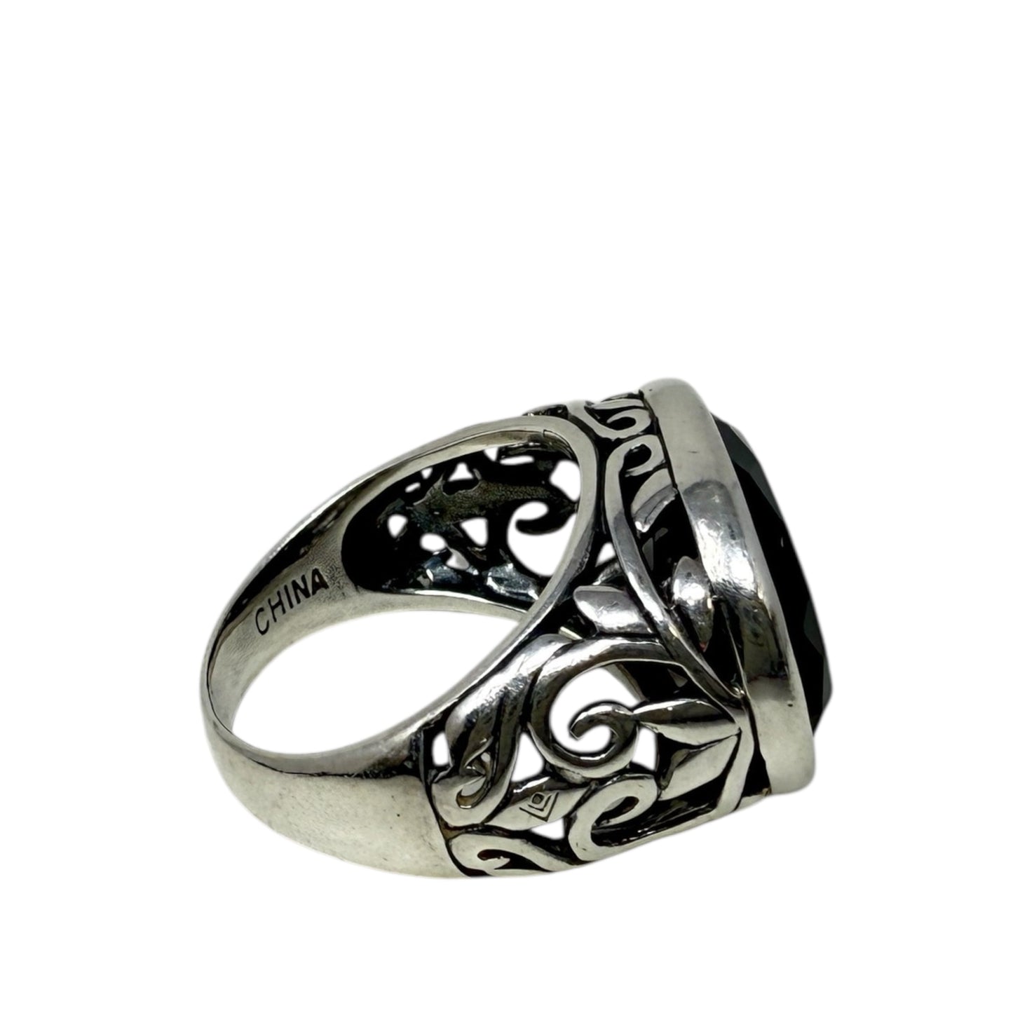 Sterling Silver Onyx Chalcedony Smoky Swirl Filigree Ring By Silpada, Size: 8