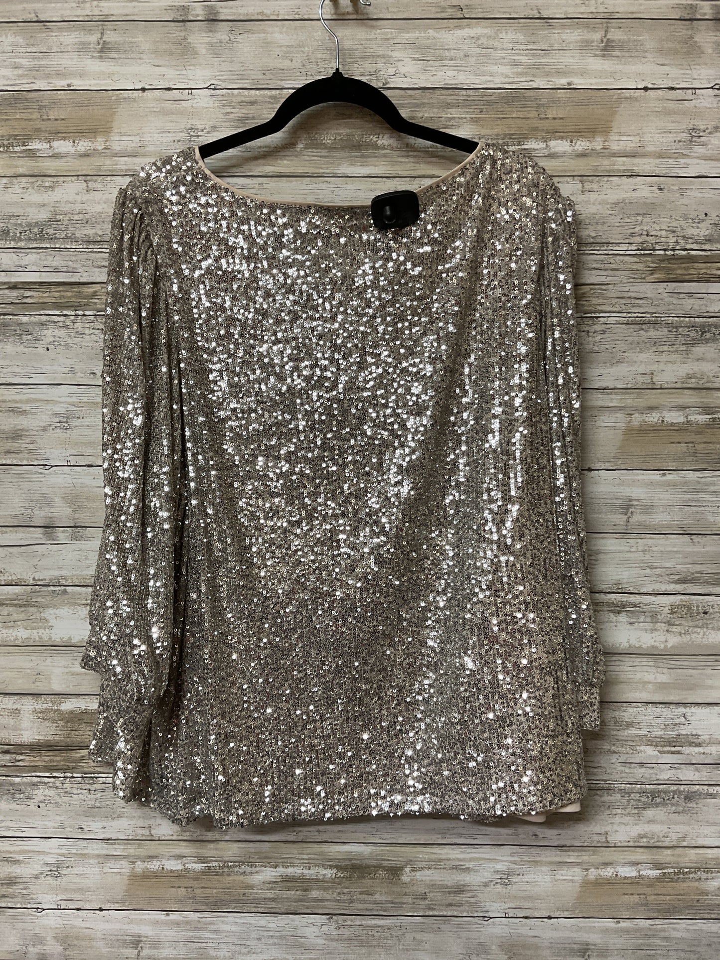 Blouse Ls By Cable And Gauge In Cream & Silver, Size:3X