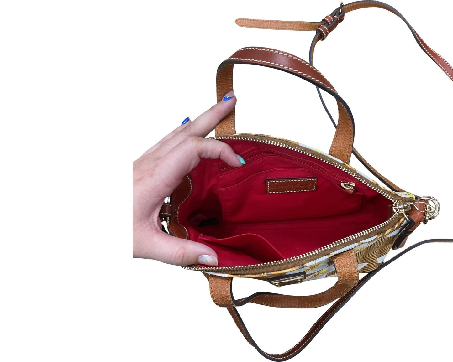 Crossbody Designer By Dooney And Bourke In Brown & Yellow, Size:Small