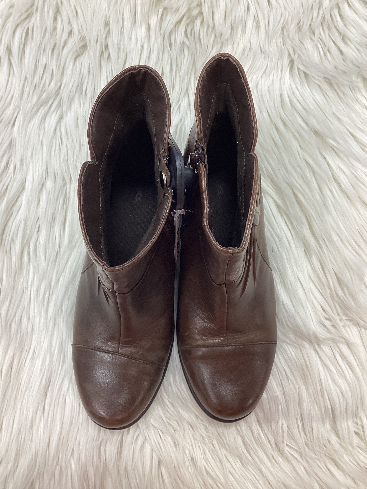 Boots Ankle Heels By Clarks In Brown, Size:8