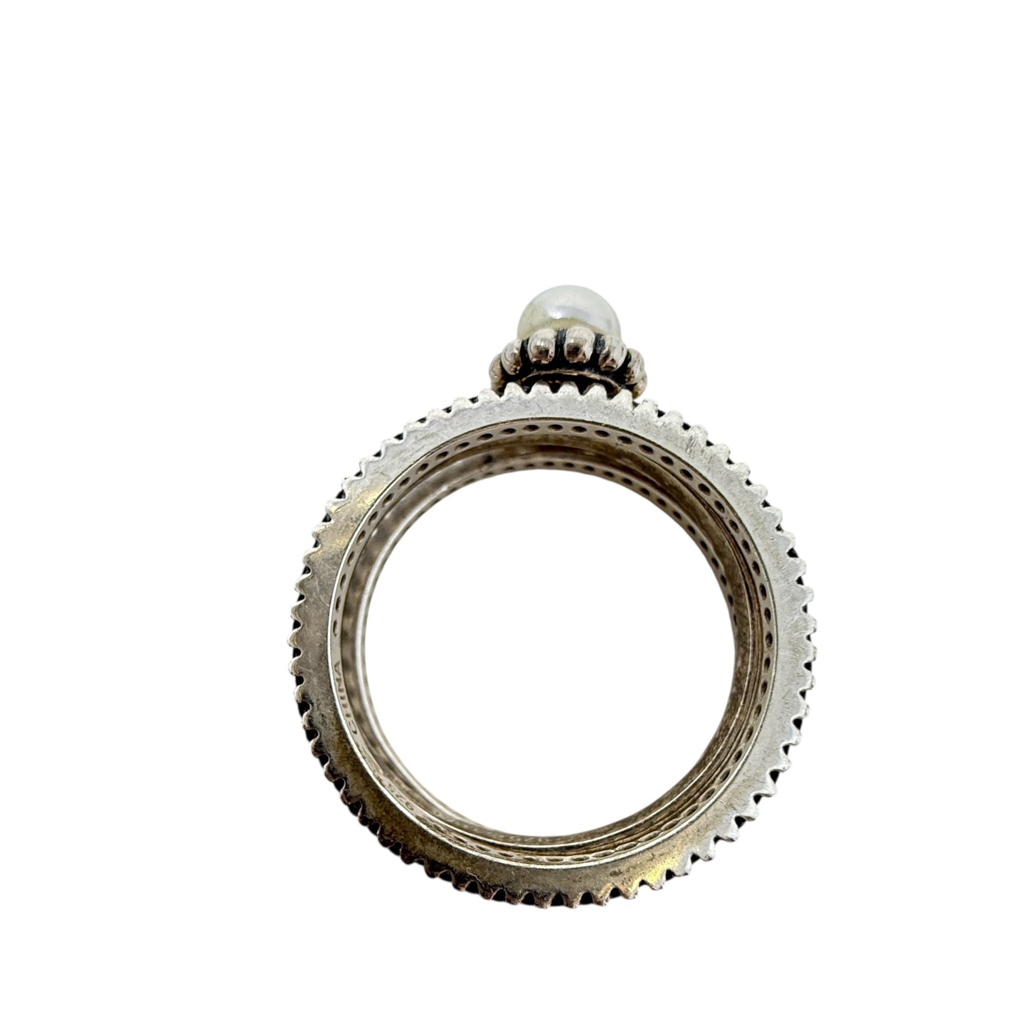 Sterling Silver Belle Fleur Pearl Stack Ring & Black Spinel Eternity Bands Set By Silpada, Size: 03 Piece Set