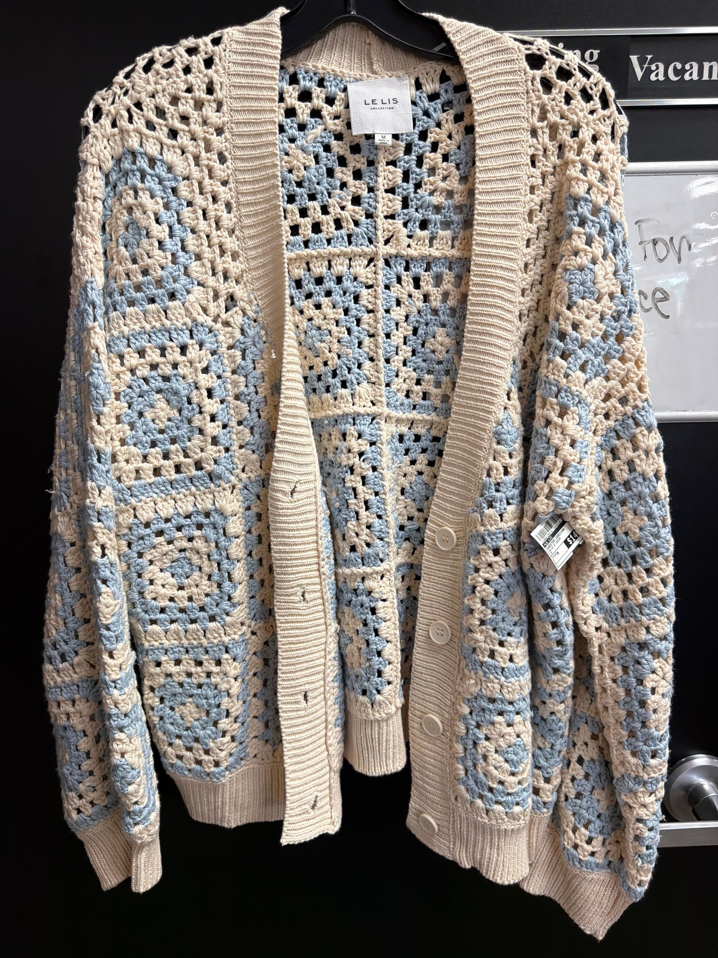 Sweater Cardigan By Le Lis In Blue & Cream, Size:M