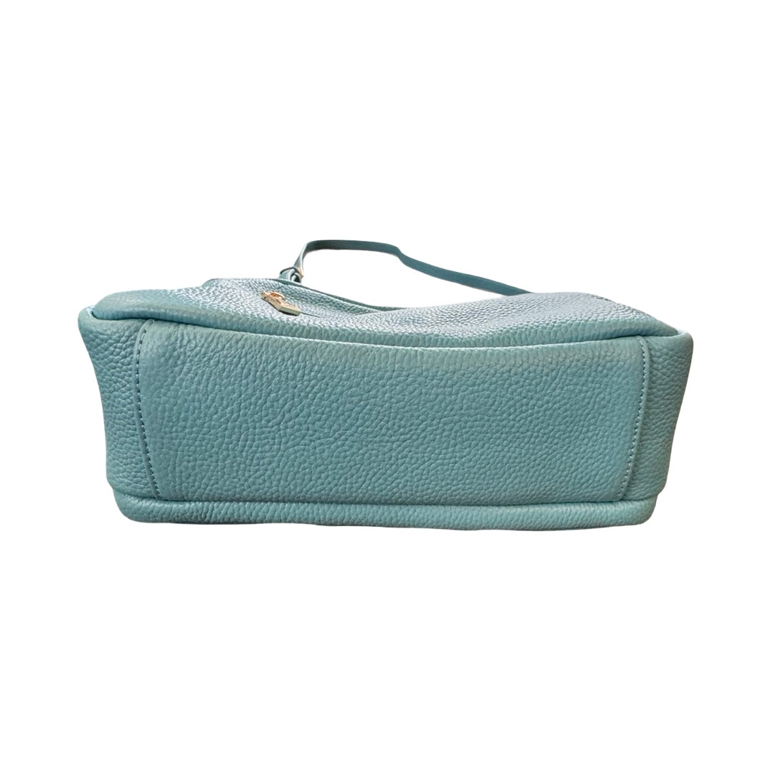 Handbag Leather By POM POM LONDON In Teal, Size:Medium