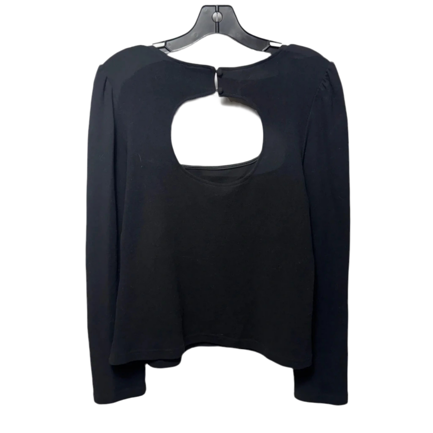 Square Neck Keyhole Back Long Sleeve Top By FRNCH In Black, Size: L