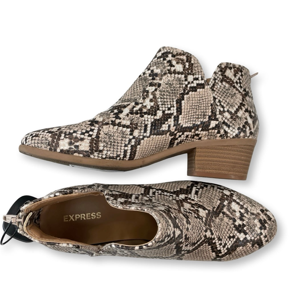 Boots Ankle Heels By Express In Snakeskin Print, Size:8