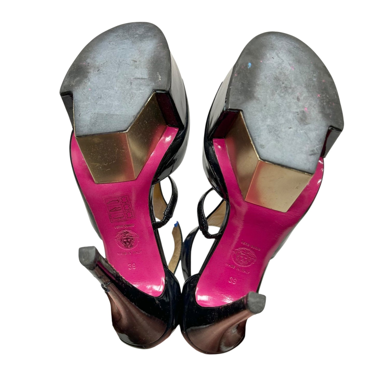 Shoes Luxury Designer By Versace In Black & Pink, Size: 8.5