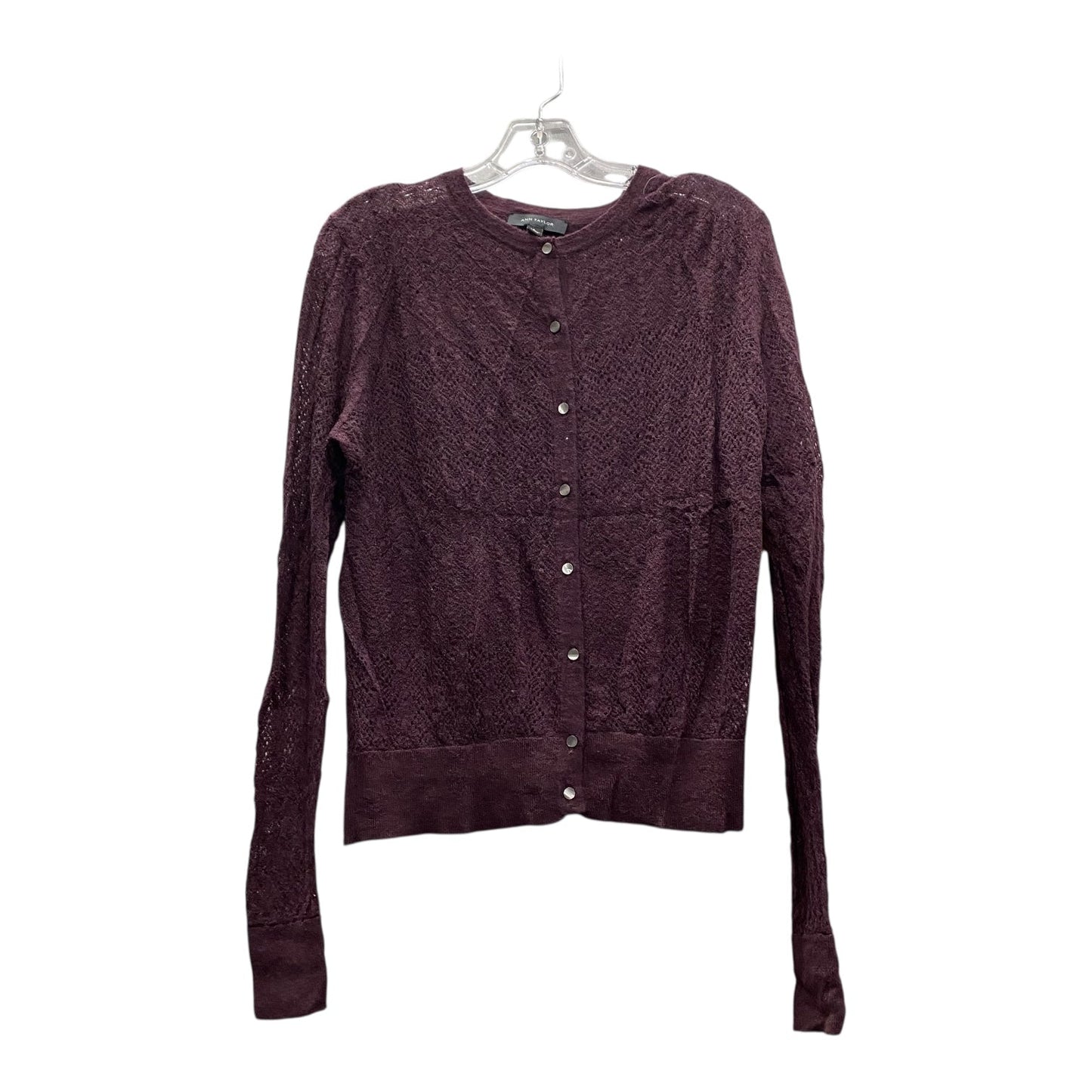 Sweater Cardigan By Ann Taylor In Maroon, Size:L