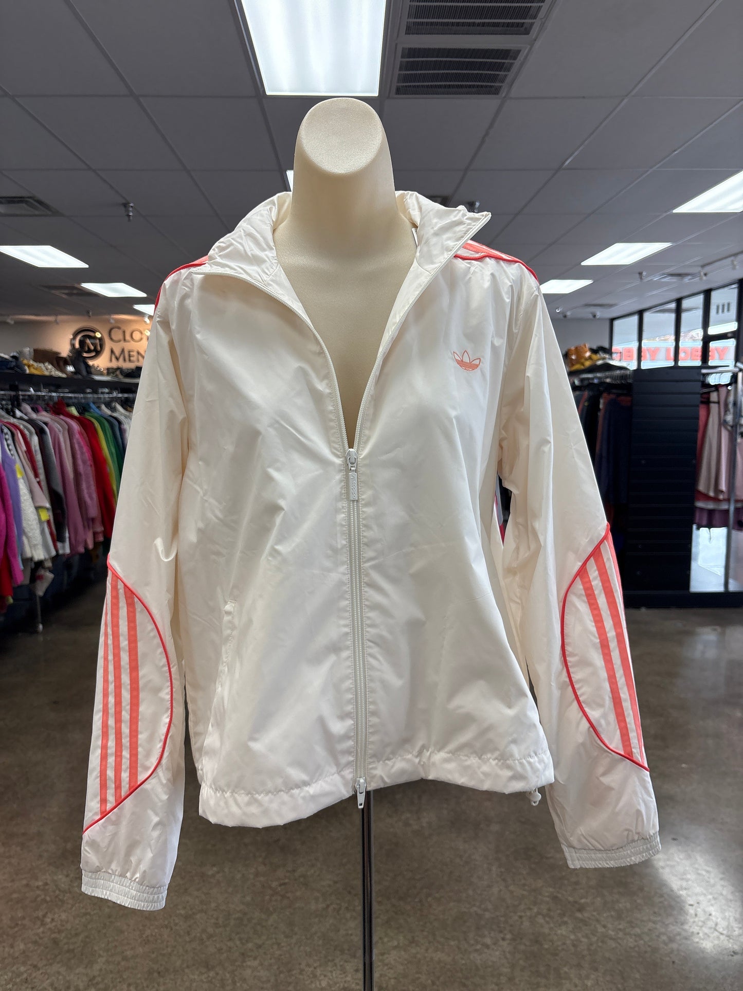 Athletic Jacket By Adidas In Cream & Orange, Size:L