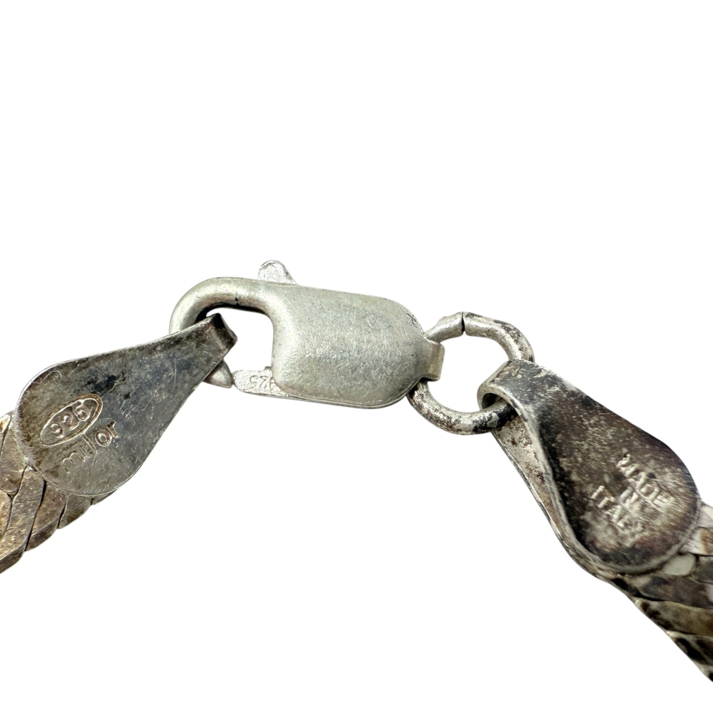 Vintage Italian Sterling Silver Etched Herringbone Chain Bracelet By Milor Italy