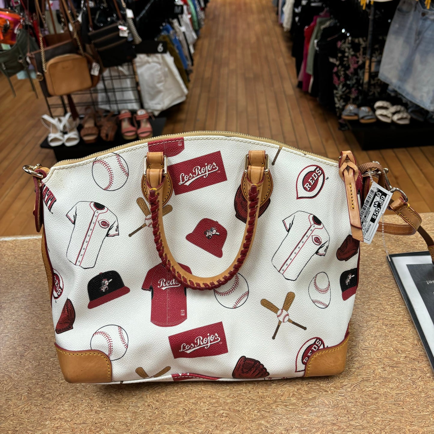 Handbag Designer By Dooney And Bourke In Red & White, Size:Medium