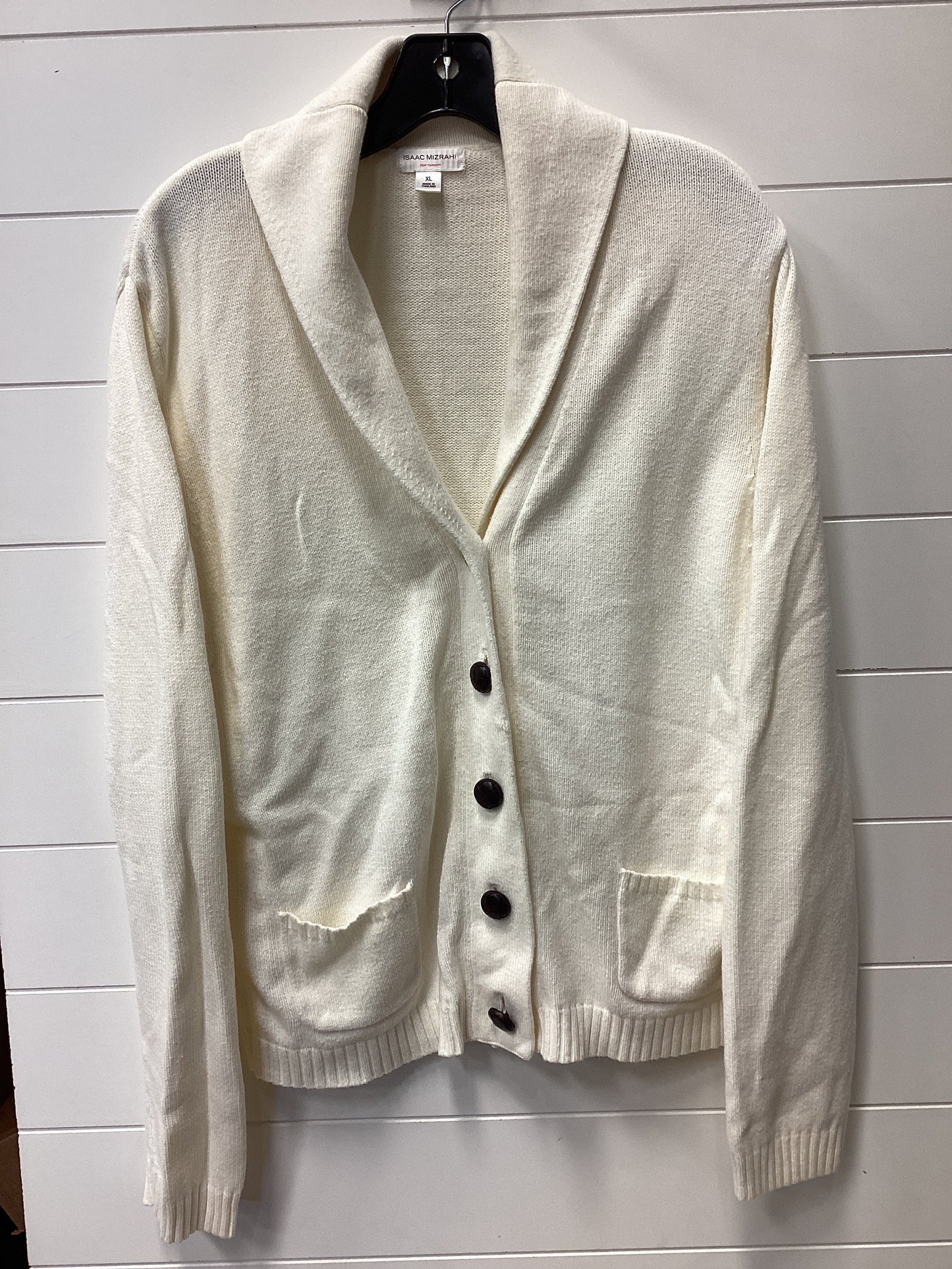 Sweater Cardigan By Isaac Mizrahi In Cream, Size:Xl