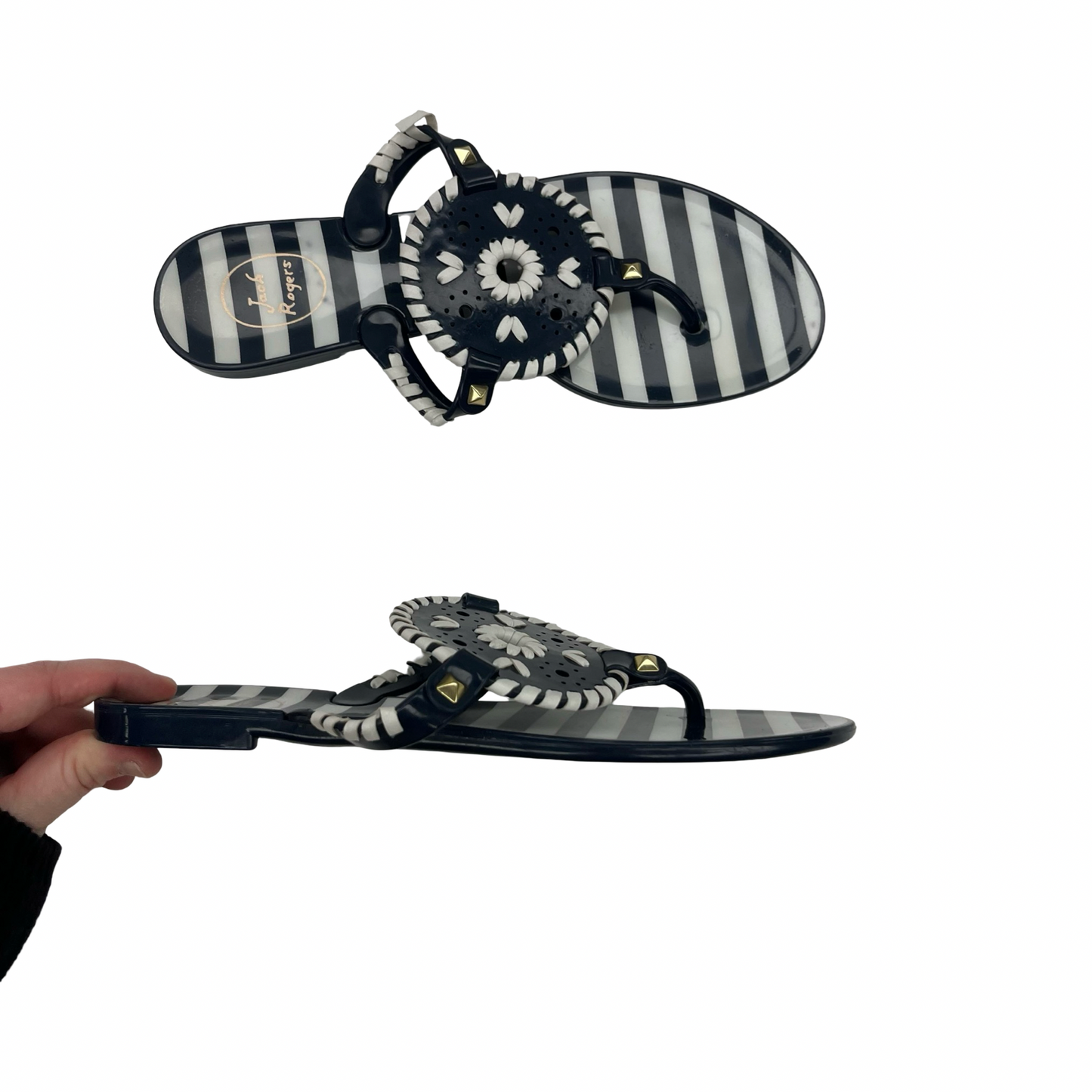 Sandals Flip Flops By Jack Rogers In Blue & White, Size:7