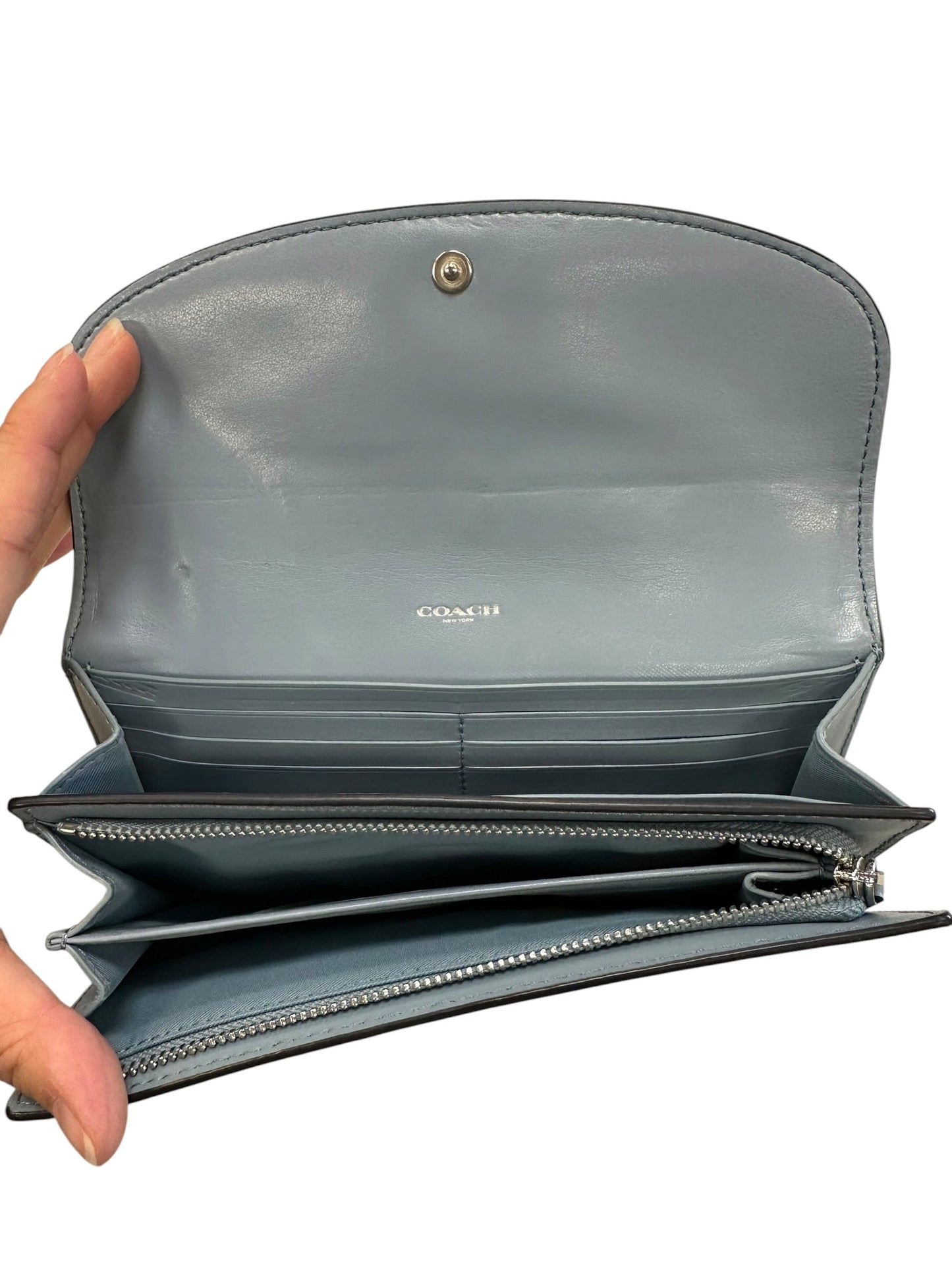 Wallet Designer By Coach In Blue & Cream, Size:Large