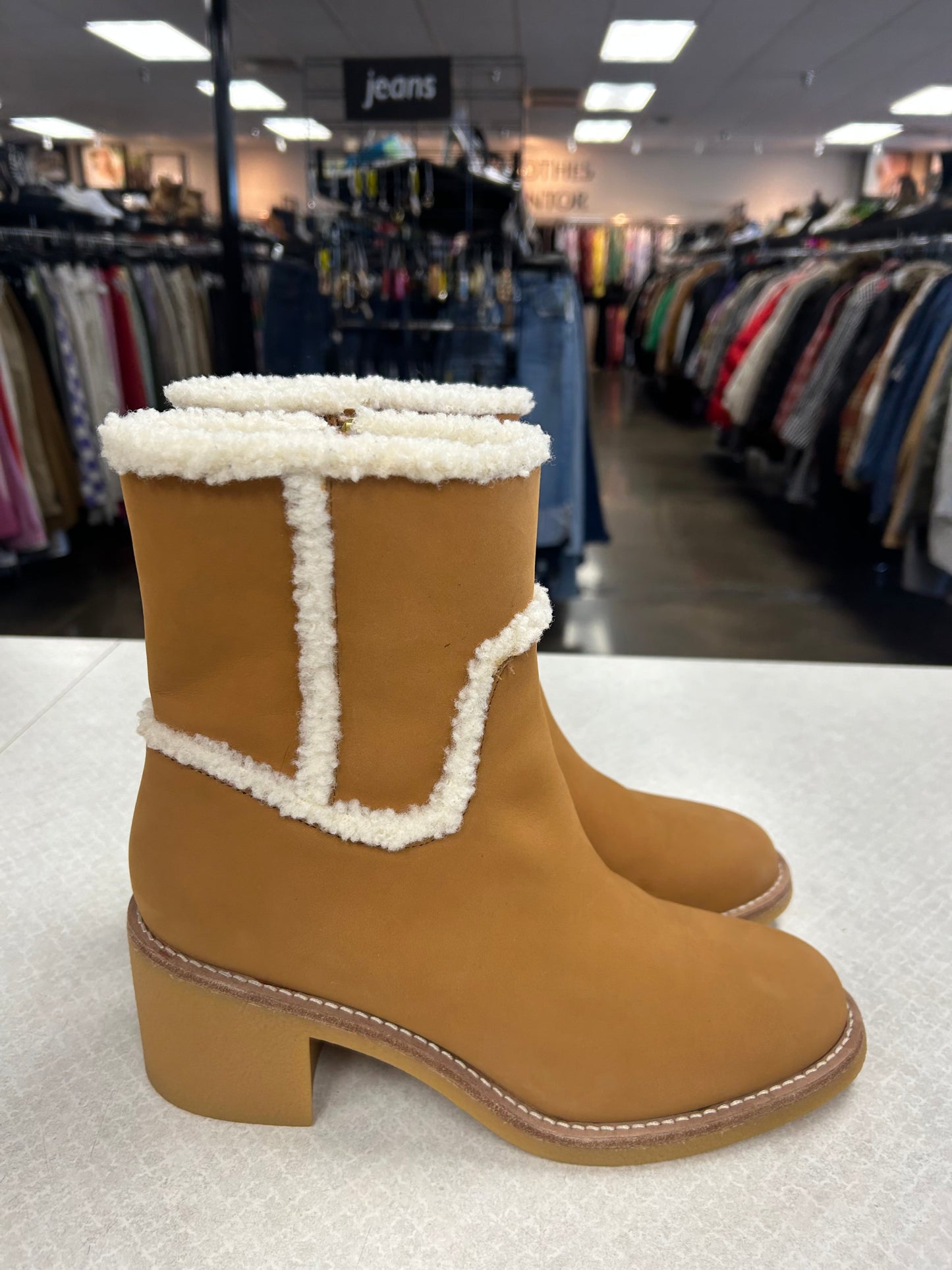 Boots Ankle Heels By J. Crew In Tan, Size:9.5