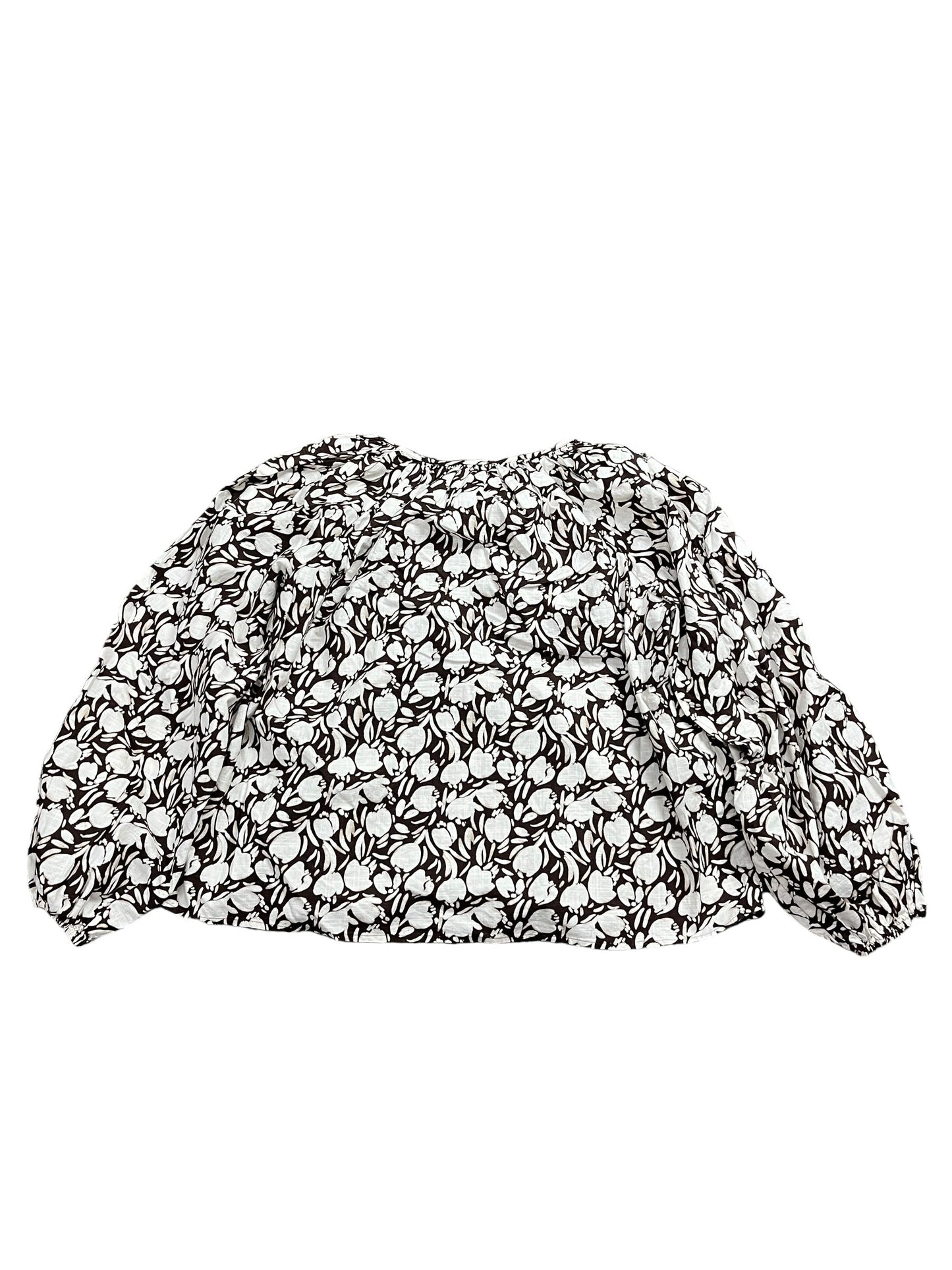 Blouse Ls By Loft In Brown & White, Size:S