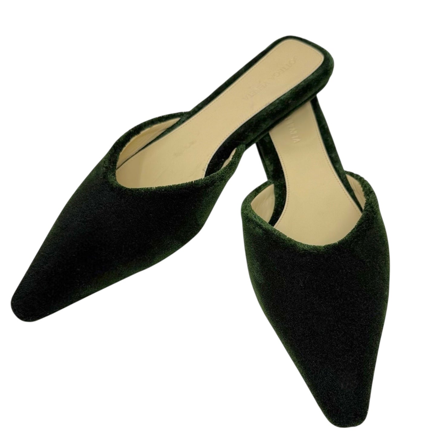 Carpet Point-Toe Ballerina Slippers Luxury Designer By Bottega Veneta In Bottle Green, Size: US 9/IT 39