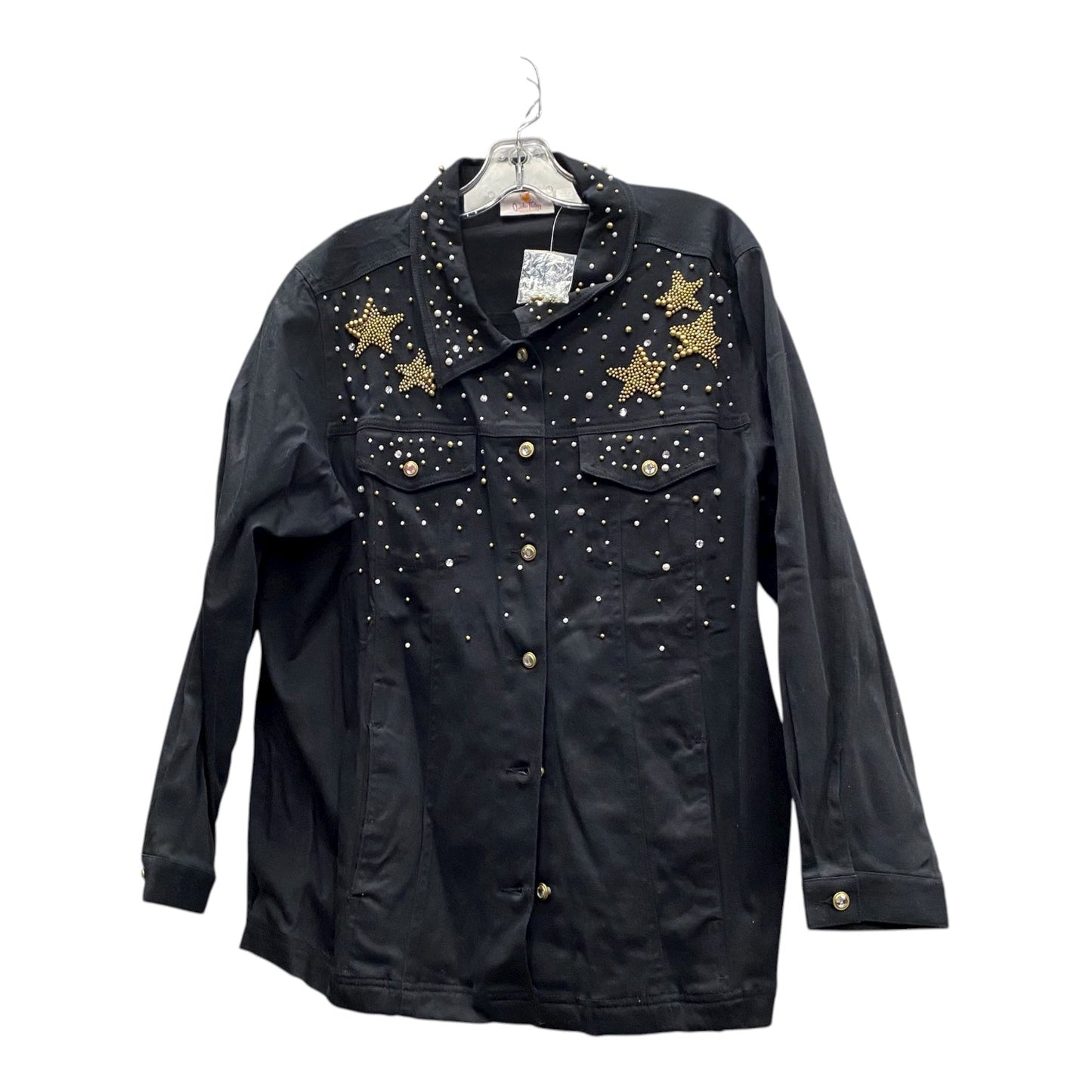 Blouse Ls By Quaker Factory In Black & Gold, Size:1X