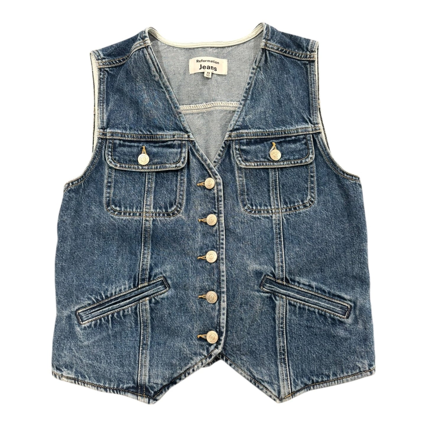 Vest Designer By Reformation In Blue Denim, Size:Xs