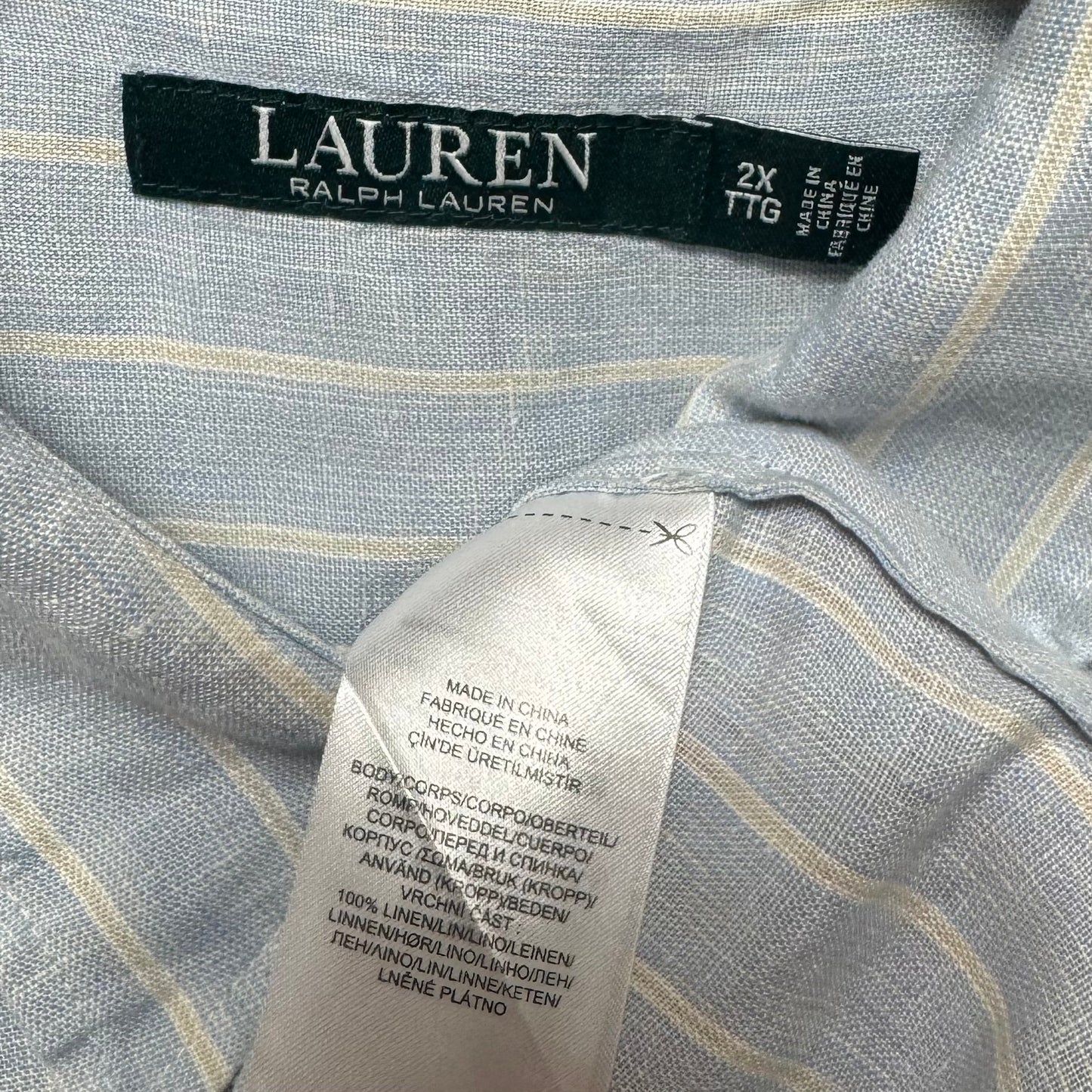 Linen Top Long Sleeve By Lauren By Ralph Lauren In Striped Pattern, Size: 2X