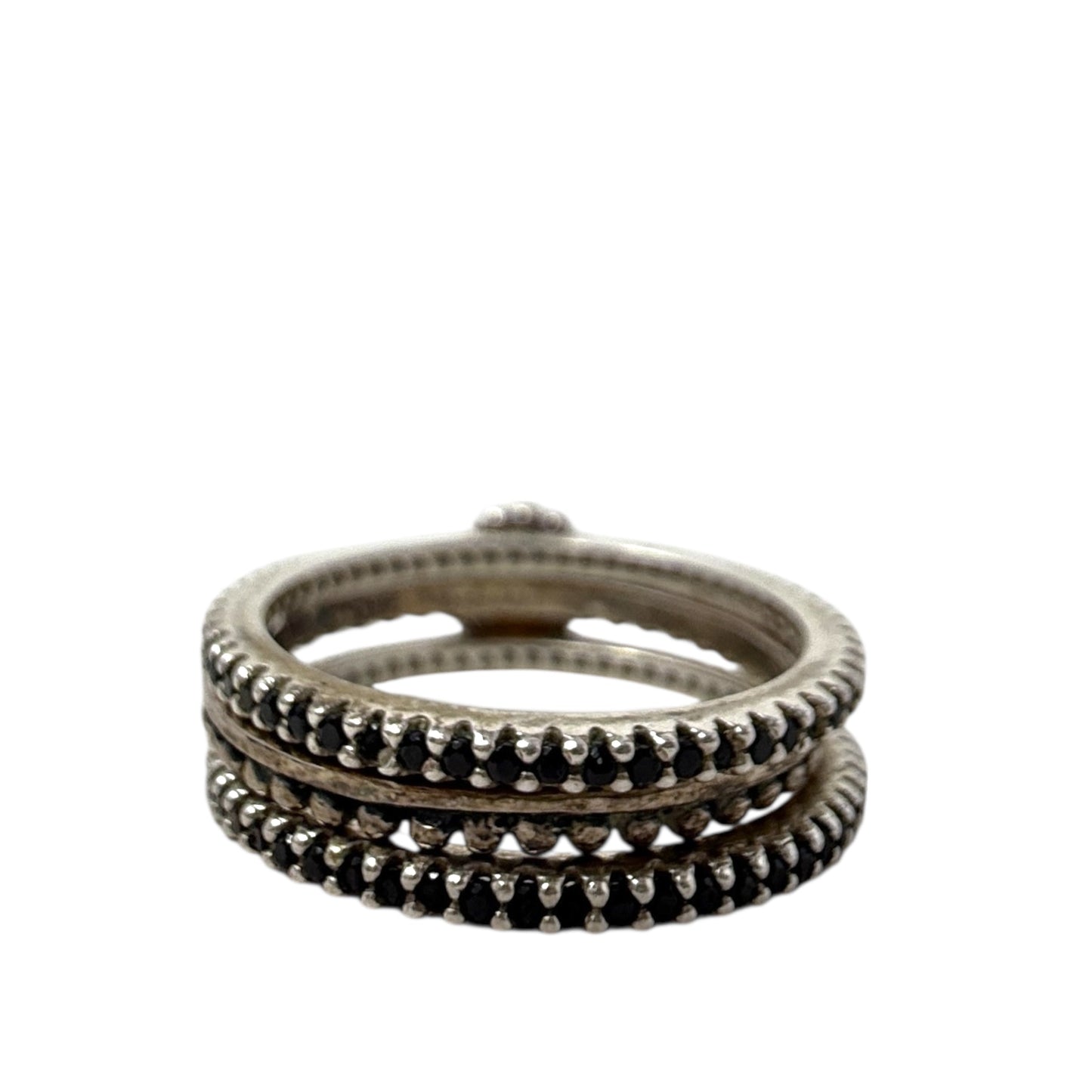 Sterling Silver Belle Fleur Pearl Stack Ring & Black Spinel Eternity Bands Set By Silpada, Size: 03 Piece Set