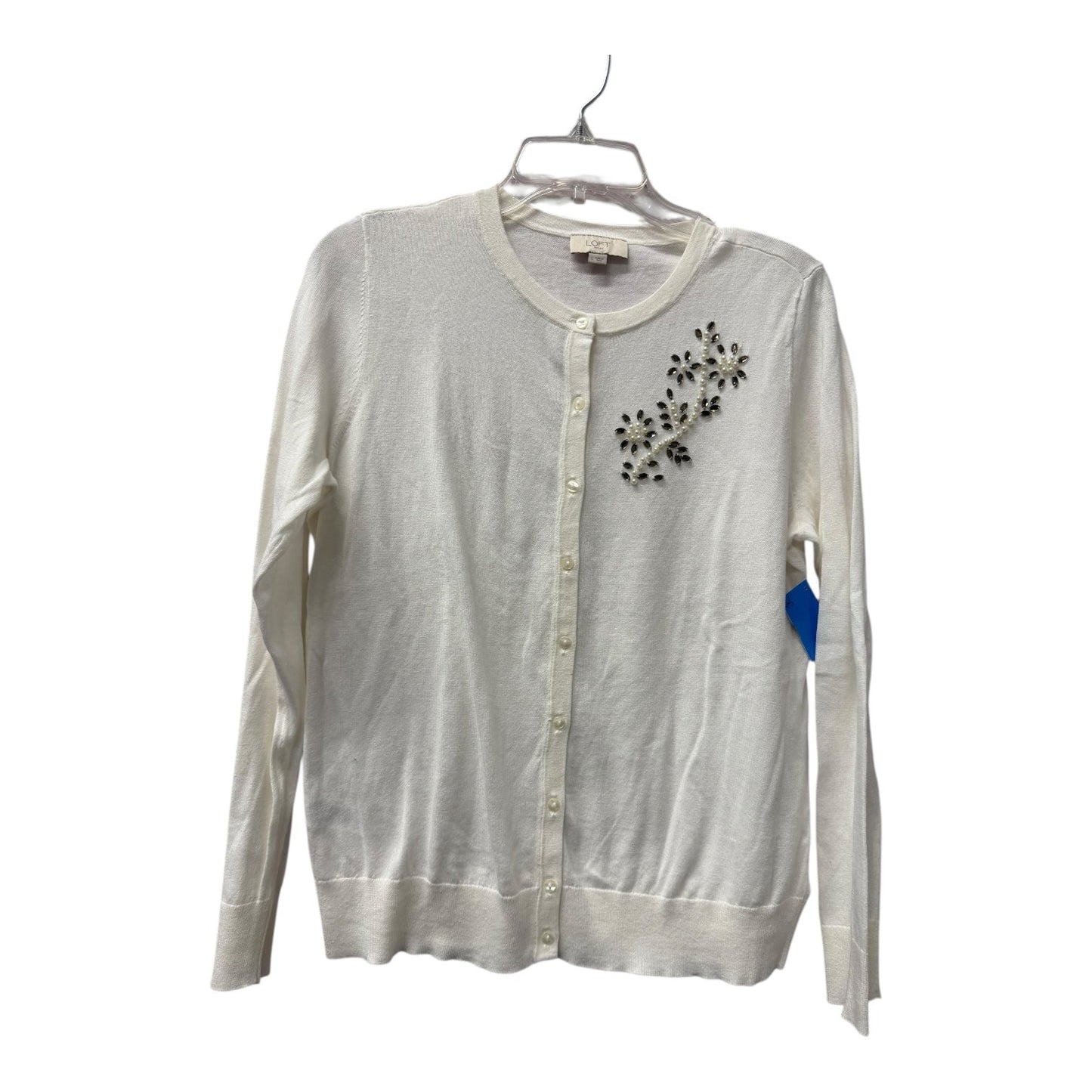 Sweater Cardigan By Loft In White, Size:L