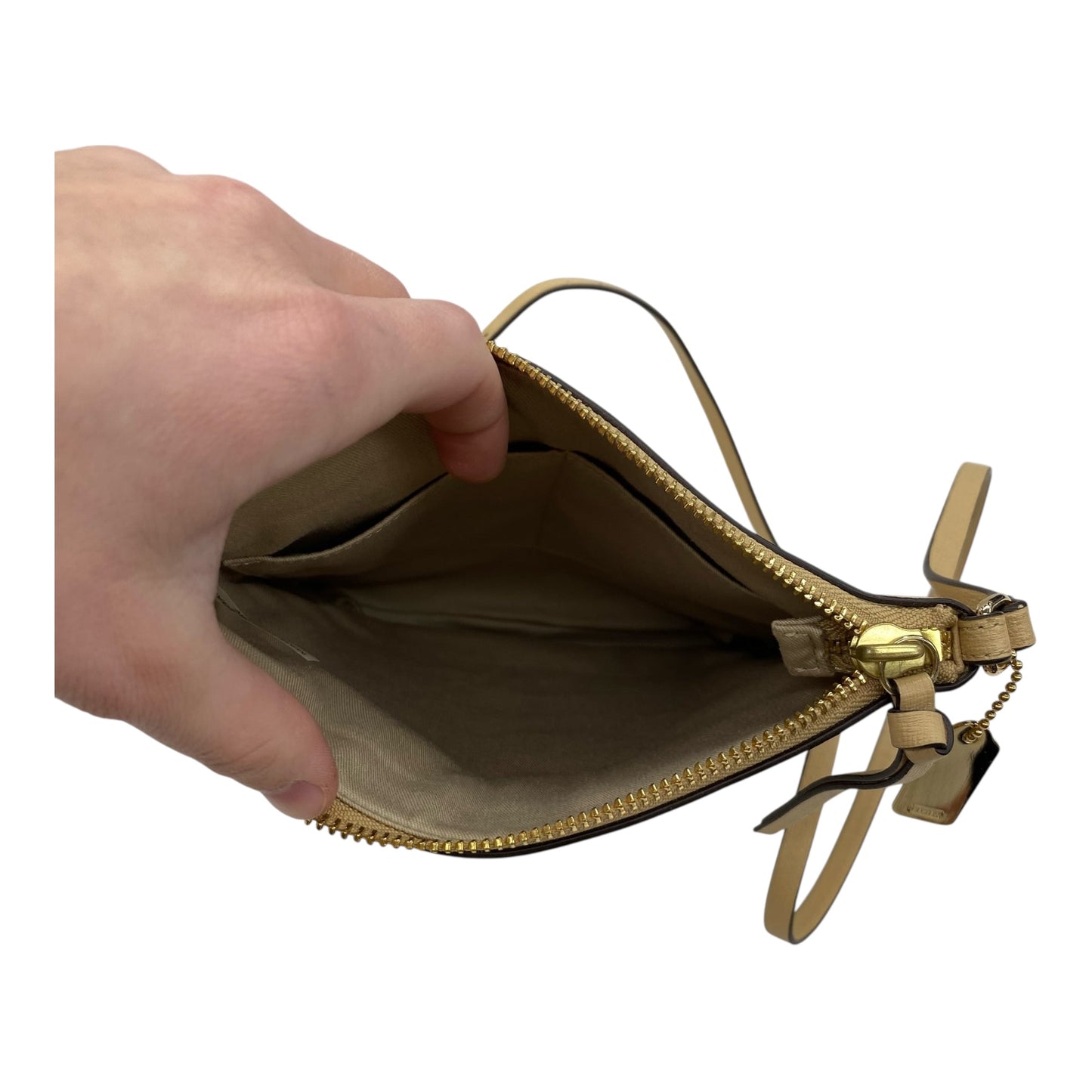 Crossbody Designer By Coach In Tan, Size:Small