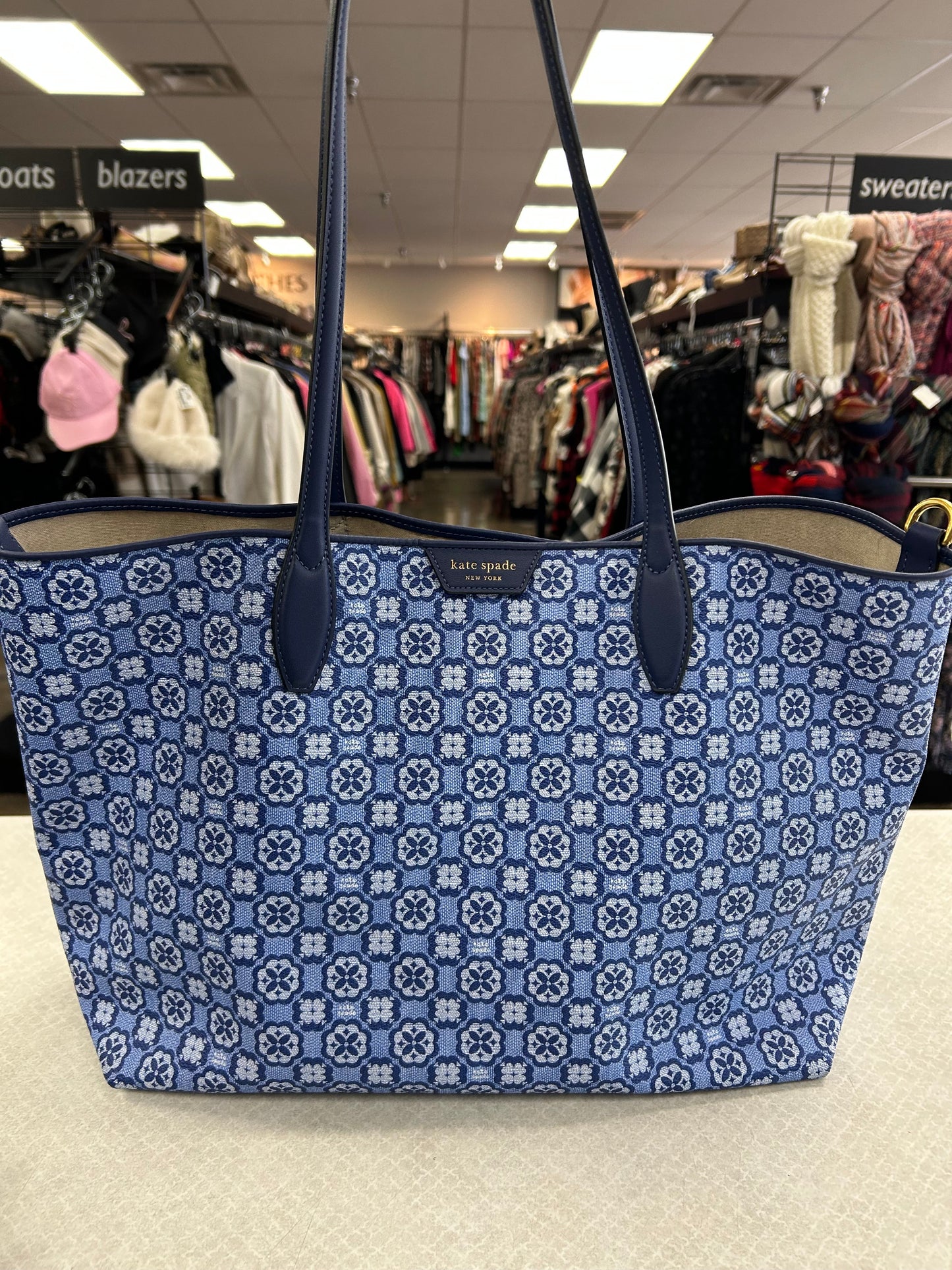 Tote Designer By Kate Spade In Blue, Size:Medium