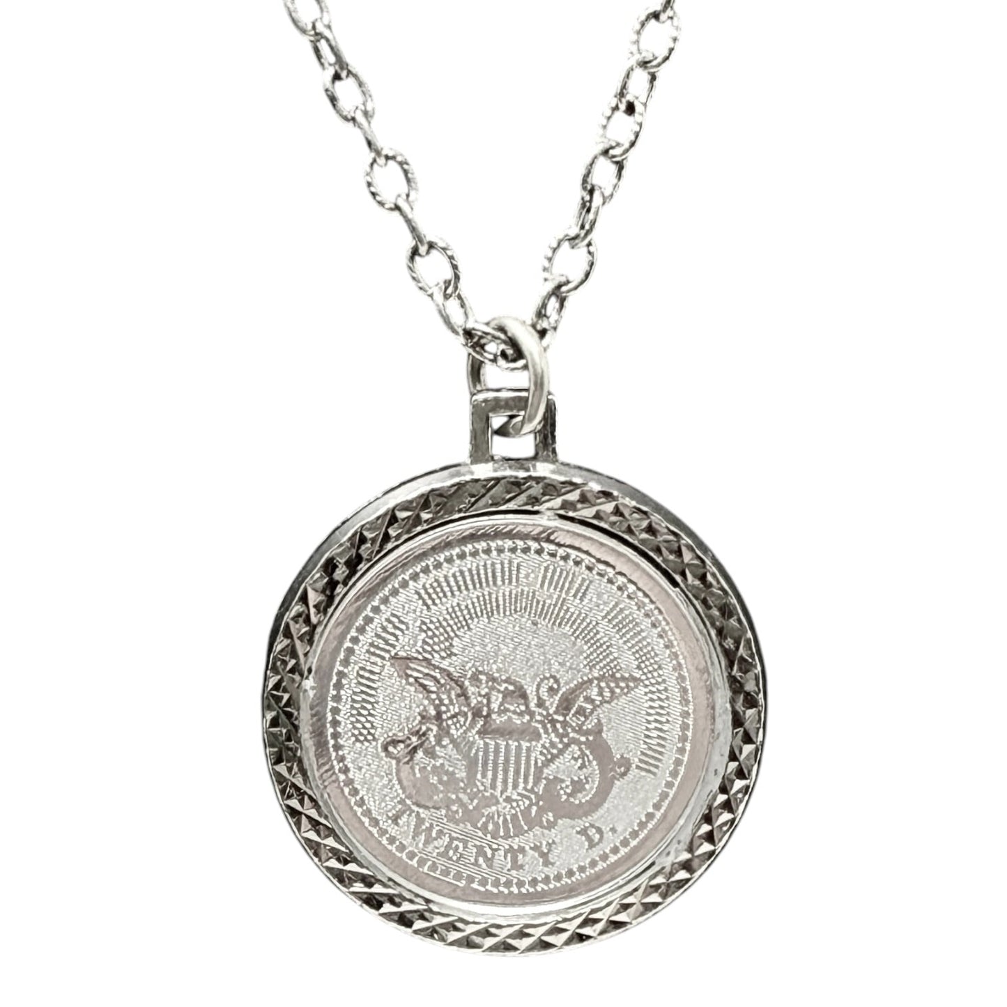 Vintage Commemorative Bicentennial 1776 Twenty Dollar Coin Replica Pendant Necklace