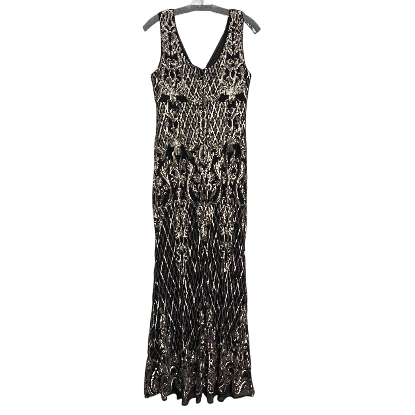 Dress Party Long By R And M Richards In Black & Silver, Size:L