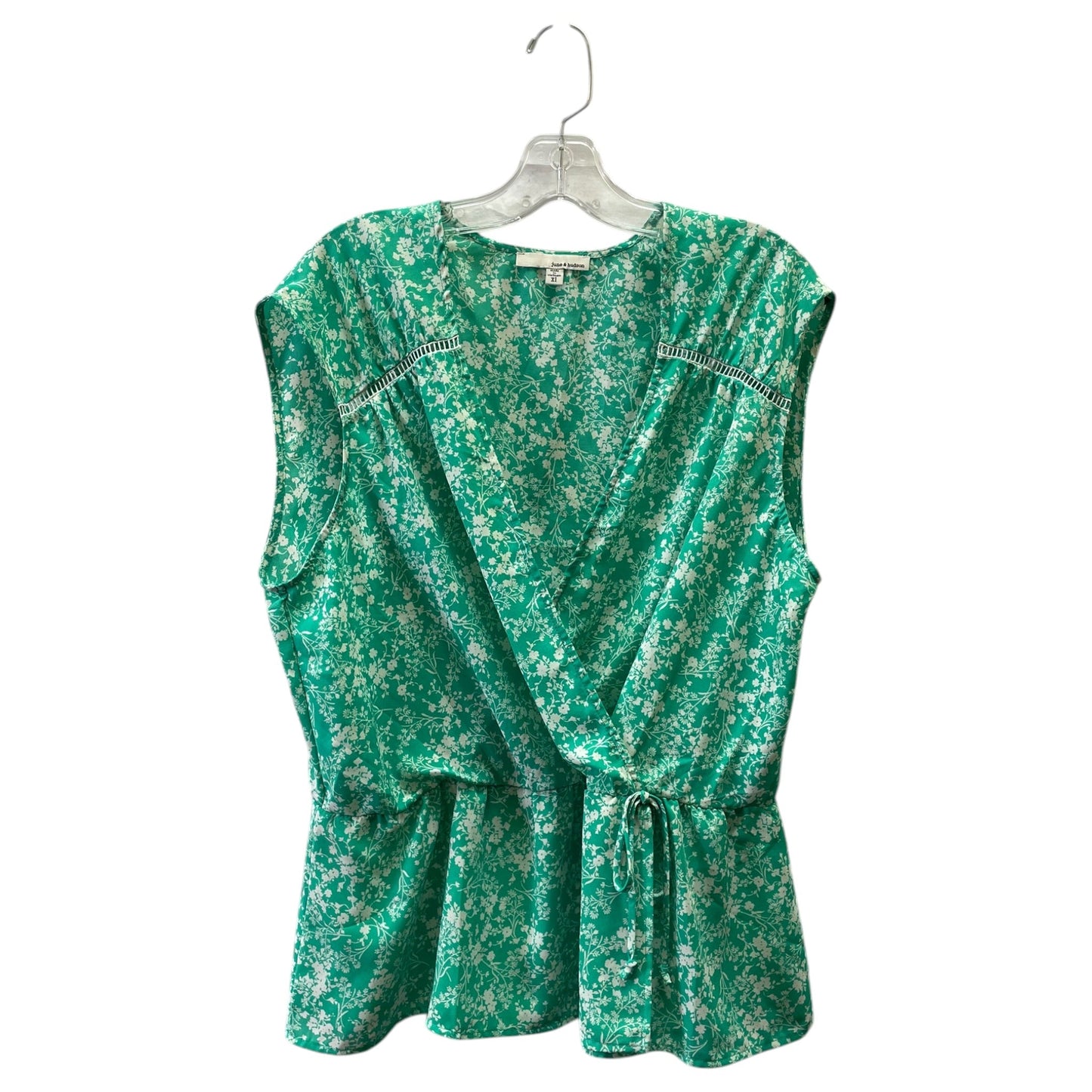 Blouse Sleeveless By June & Hudson In Green & White, Size:Xl