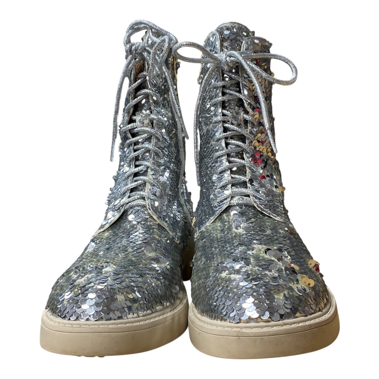 Boots Ankle Flats In Silver, Size:10.5