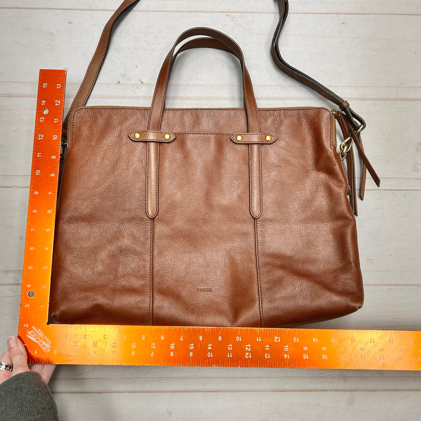 Handbag Leather By Fossil, Size: Medium