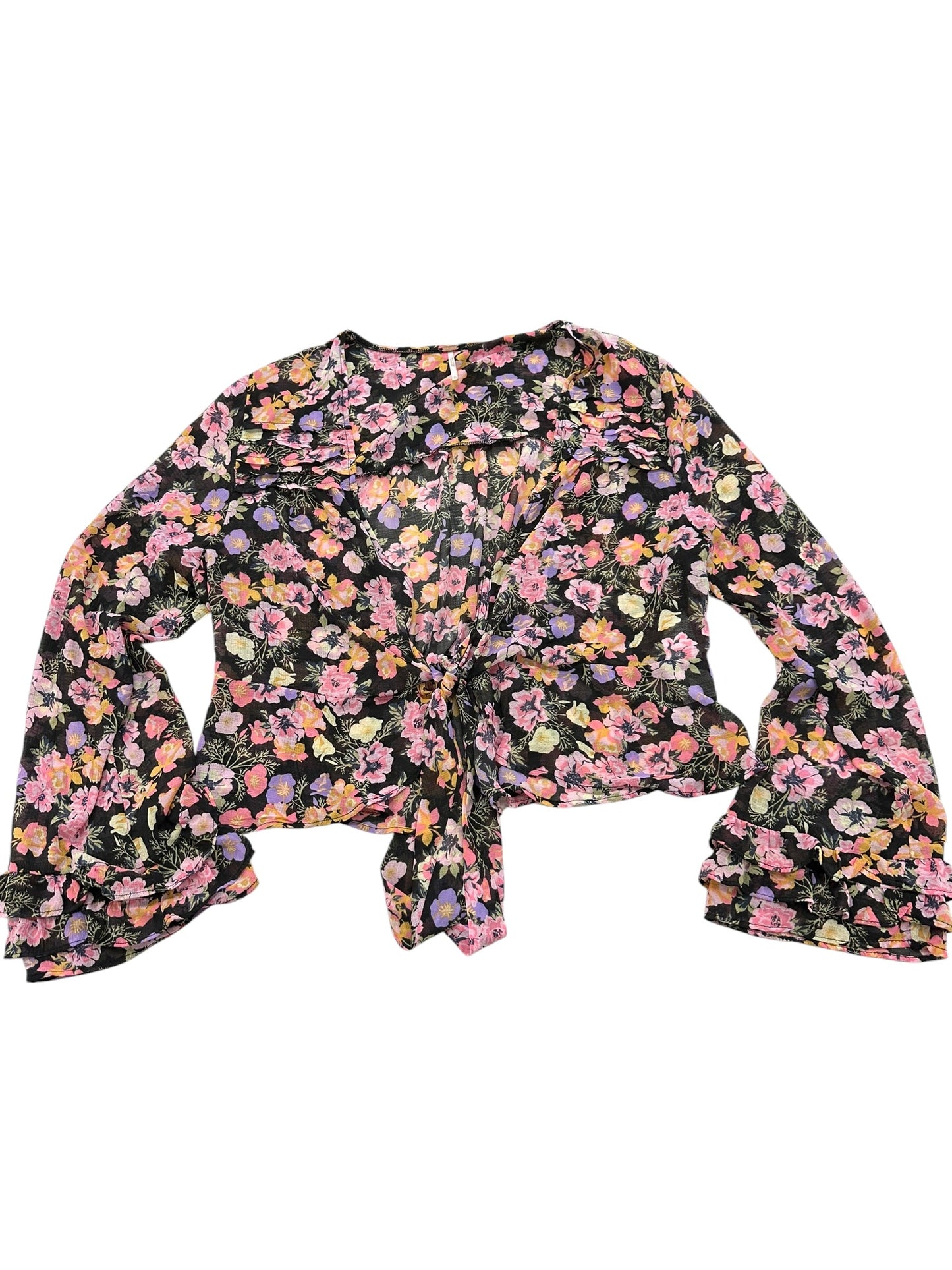 Blouse Ls By Free People In Floral Print, Size:Xl