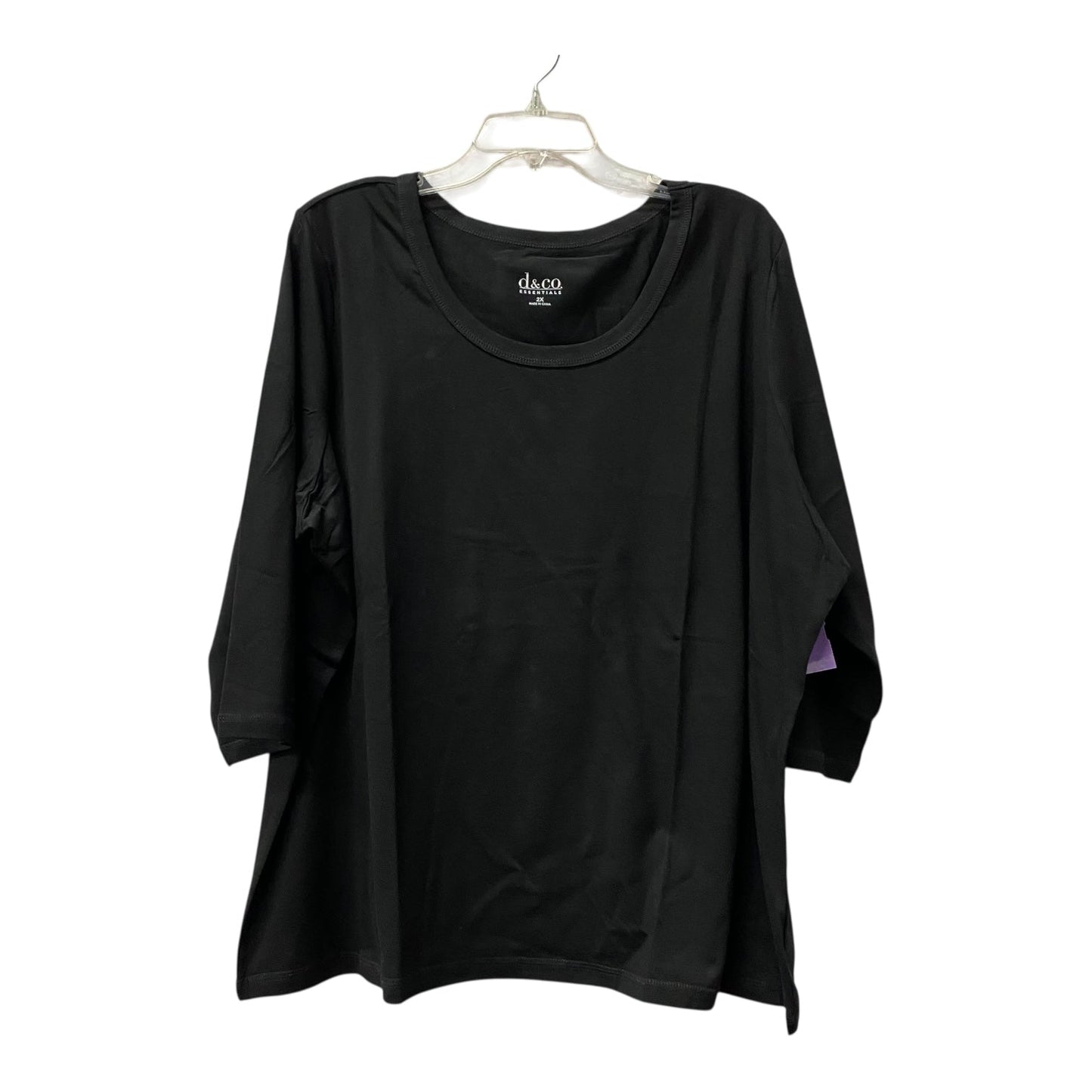 Top 3/4 Sleeve Basic By Denim And Company In Black, Size:2X